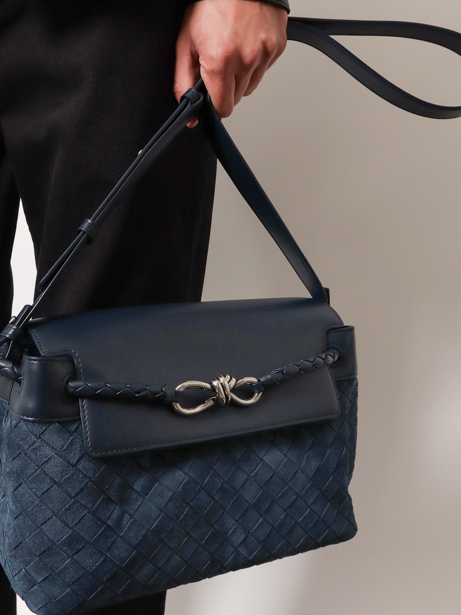 Bottega Veneta Men Andiamo Messenger Suede Crossbody Bag With Intrecciato Motif BOTTEGA VENETA