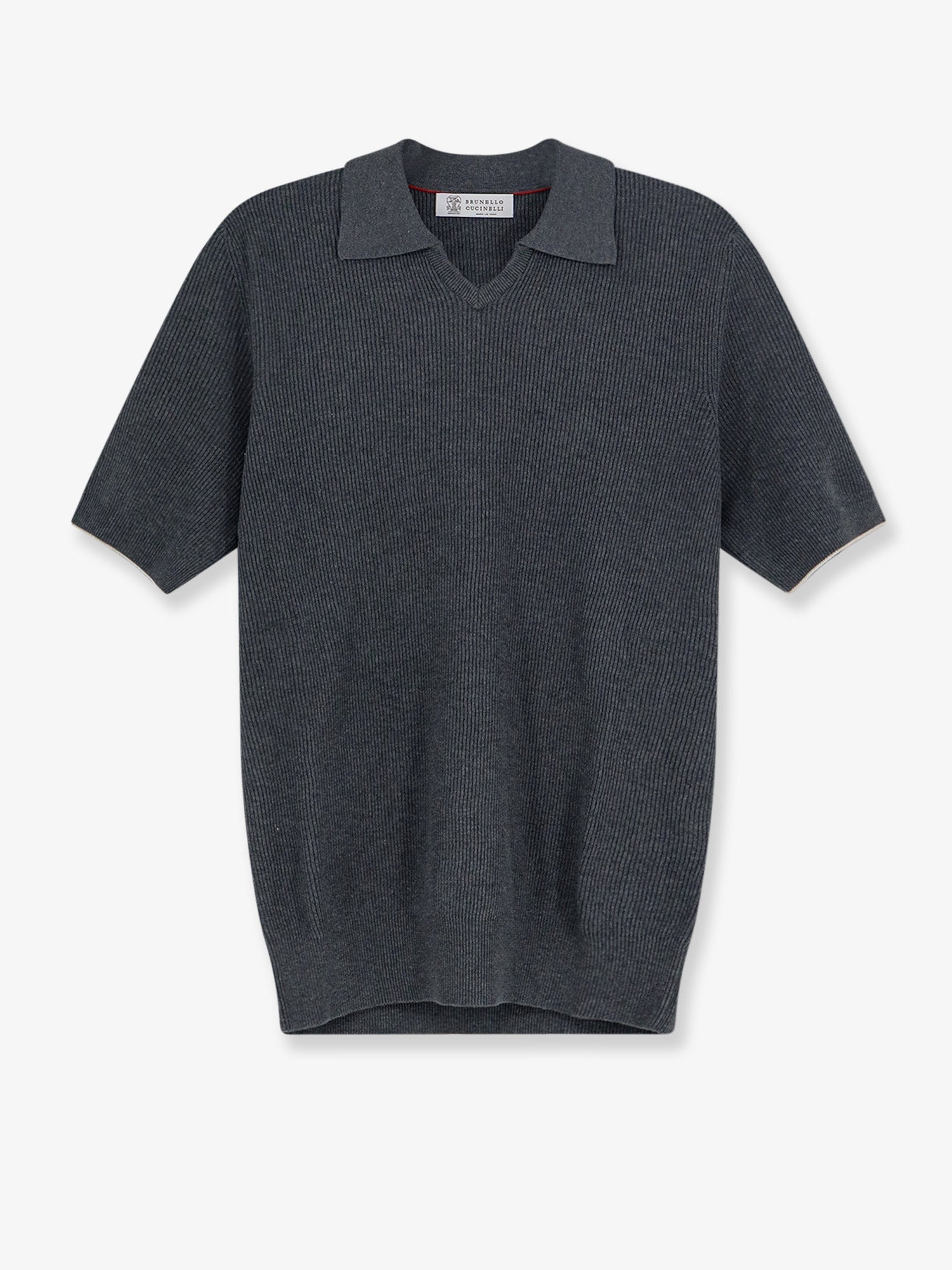 Brunello Cucinelli Men Cotton Polo Shirt With Ribbed Knit BRUNELLO CUCINELLI