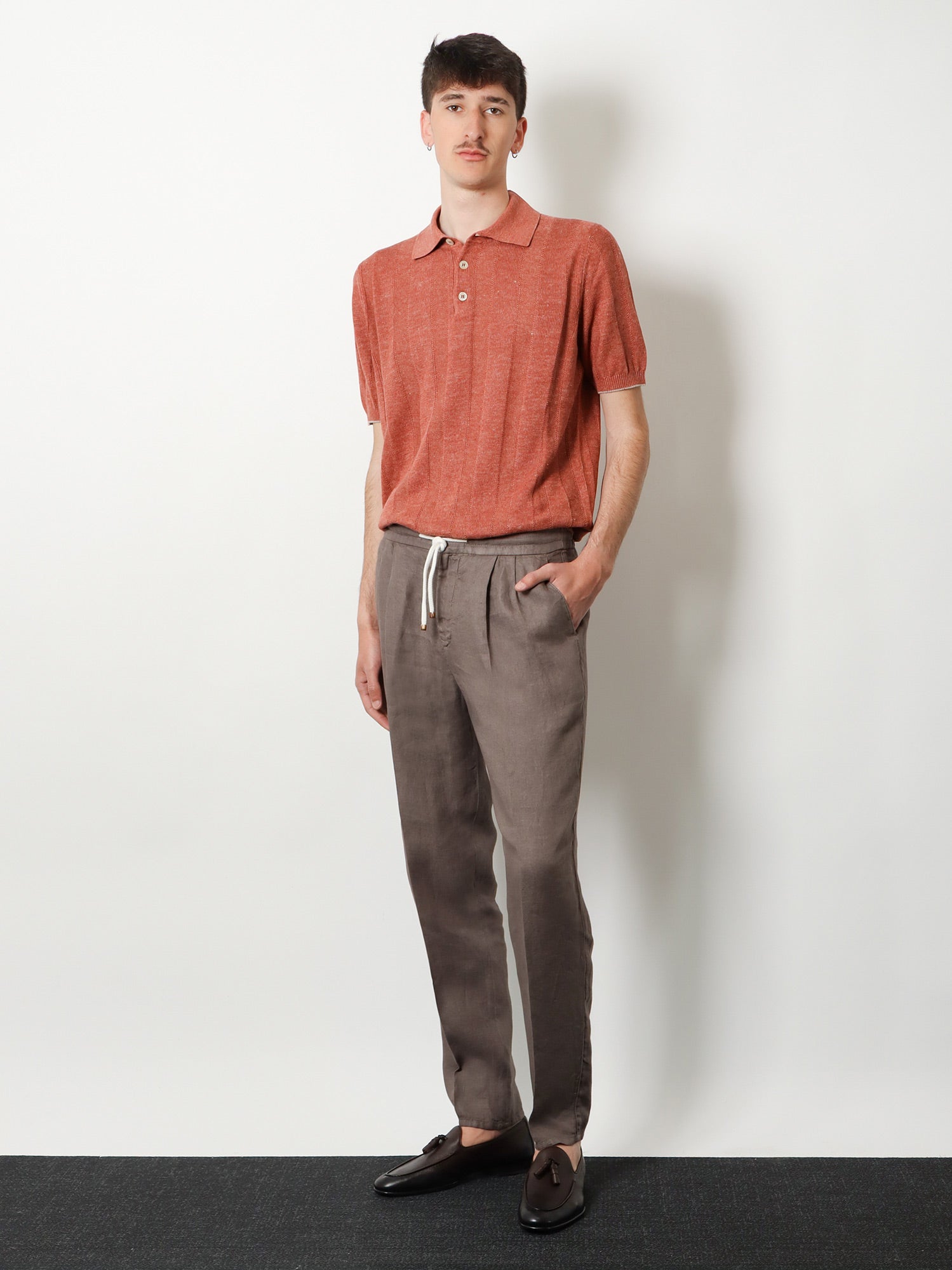 Brunello Cucinelli Men Linen And Cotton Blend Polo Shirt BRUNELLO CUCINELLI