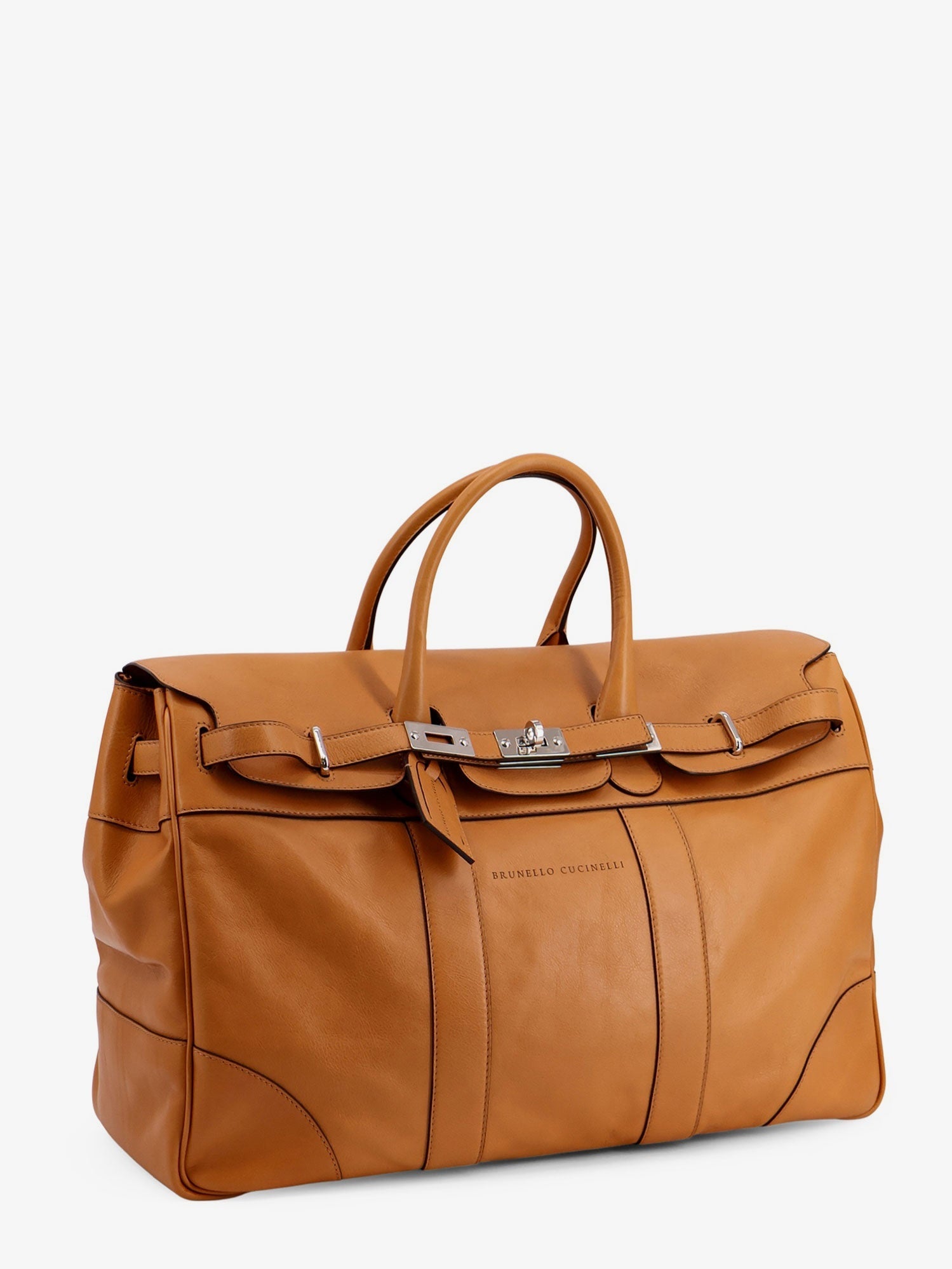 Brunello Cucinelli Men Leather Travel Bag With Engraved Logo On The Front BRUNELLO CUCINELLI