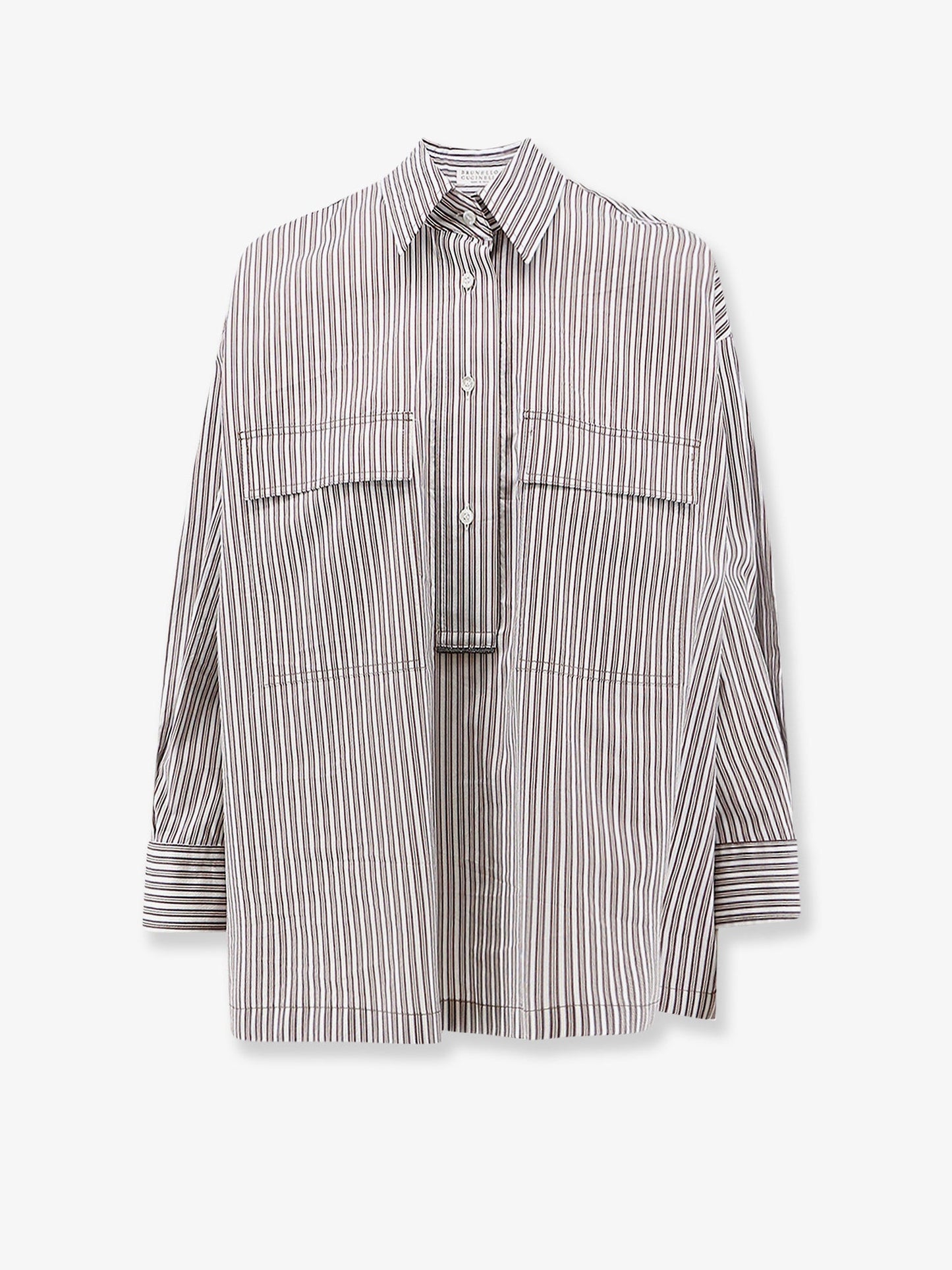 Brunello Cucinelli Women Cotton And Silk Blend Shirt With Striped Pattern BRUNELLO CUCINELLI