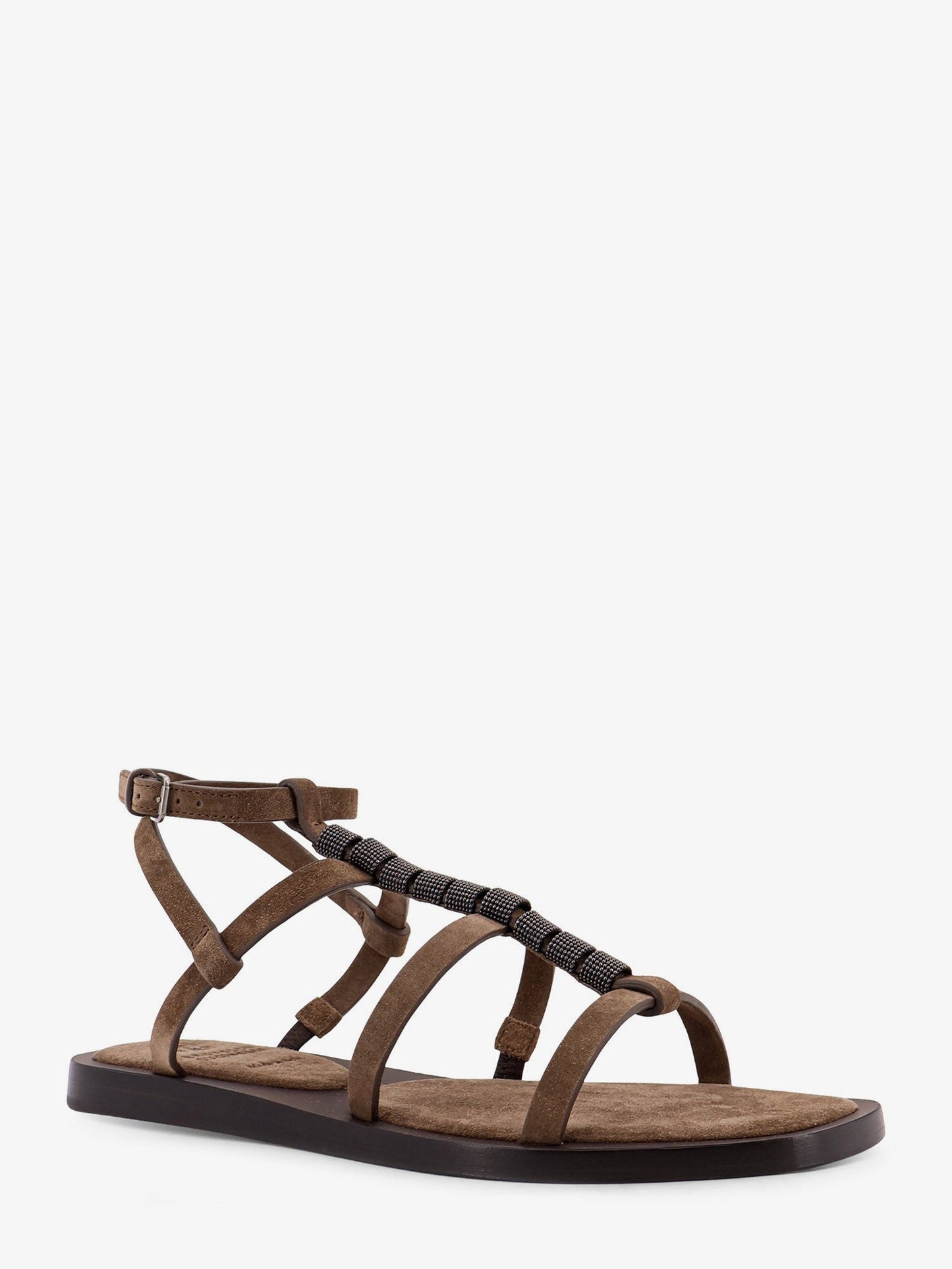 Brunello Cucinelli Women Suede Sandals With Monili Details BRUNELLO CUCINELLI