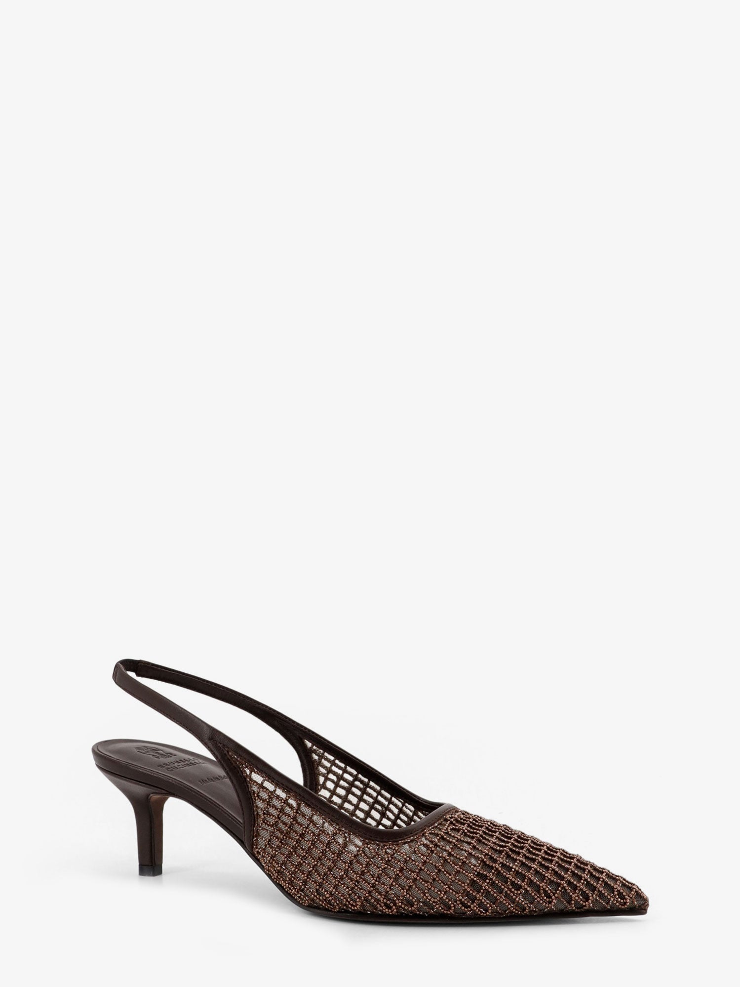 Brunello Cucinelli Women Leather Decollete With Precious Net Detail BRUNELLO CUCINELLI