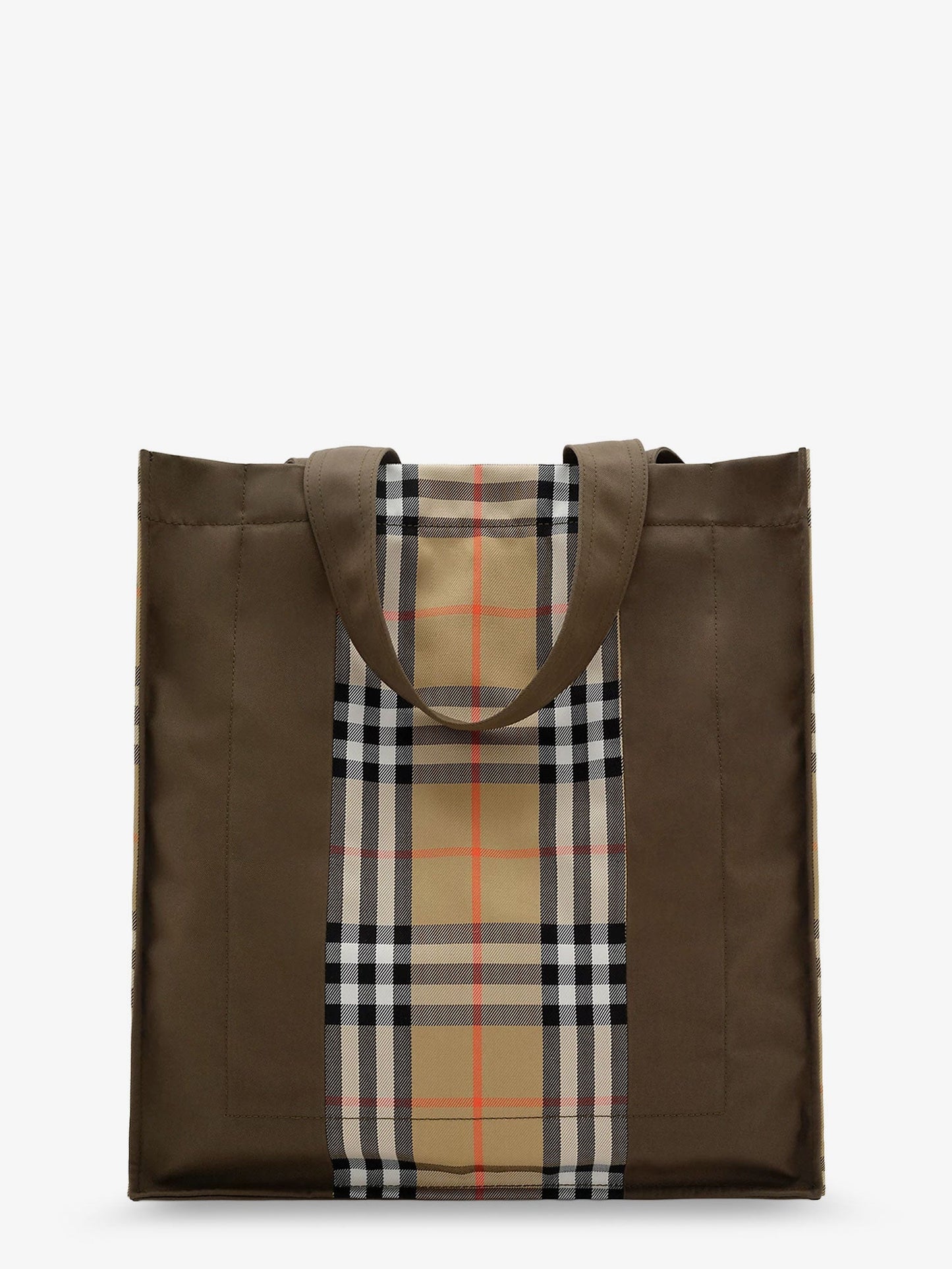 Burberry Men Tote Trench Check Canvas Shoulder Bag With Suede Logo Label On The Front BURBERRY