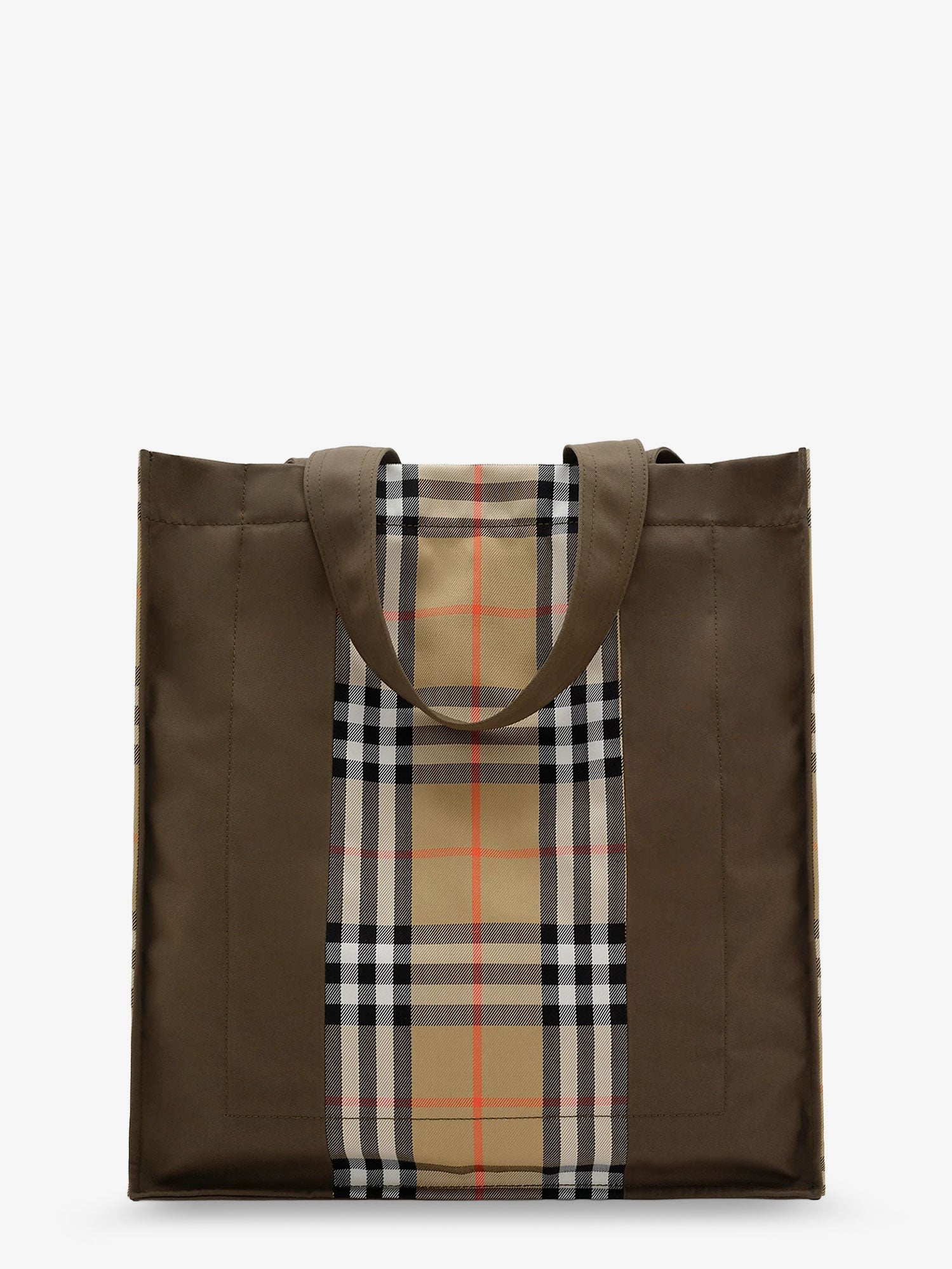 Burberry Men Tote Trench Check Canvas Shoulder Bag With Suede Logo Label On The Front BURBERRY