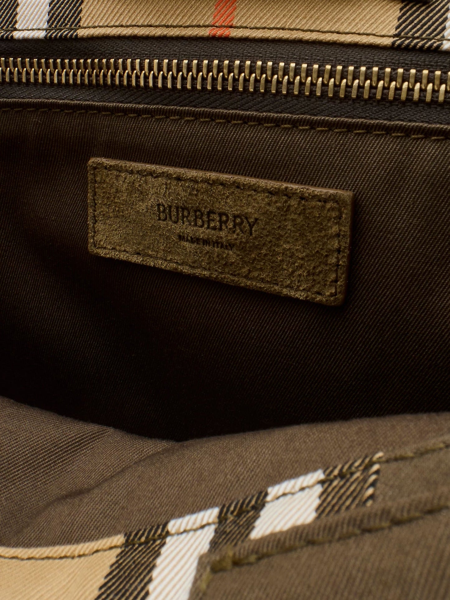 Burberry Men Tote Trench Check Canvas Shoulder Bag With Suede Logo Label On The Front BURBERRY