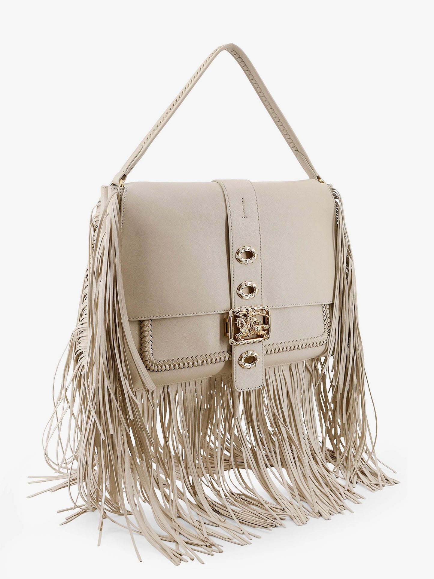 Burberry Women Rider Leather Handbag With Metal Equestrian Knit Logo BURBERRY
