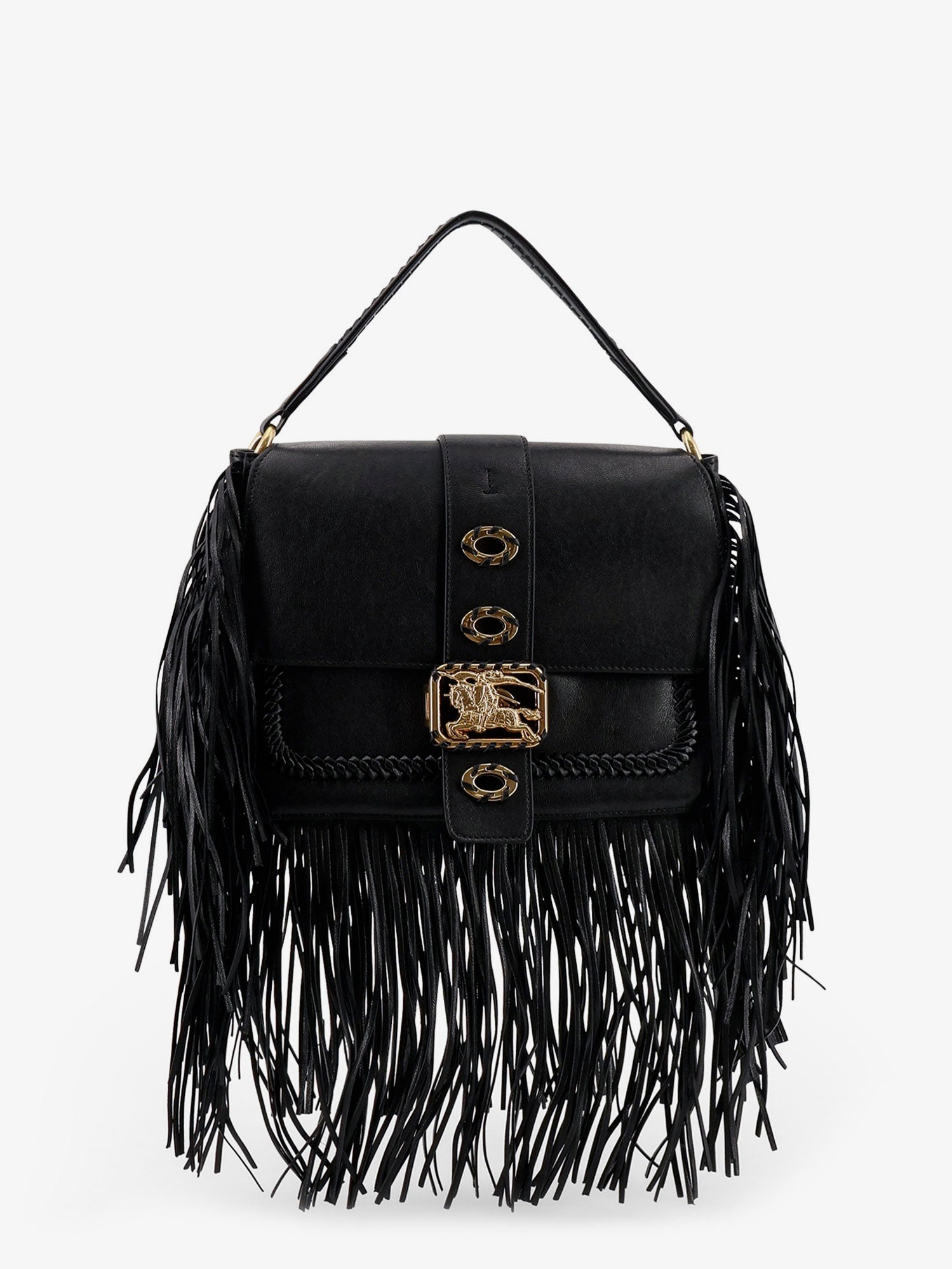 Burberry Women Rider Leather Shoulder Bag With Fringed Edges BURBERRY