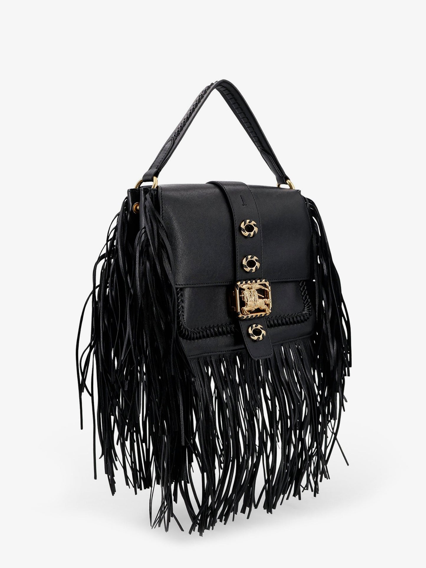 Burberry Women Rider Leather Shoulder Bag With Fringed Edges BURBERRY
