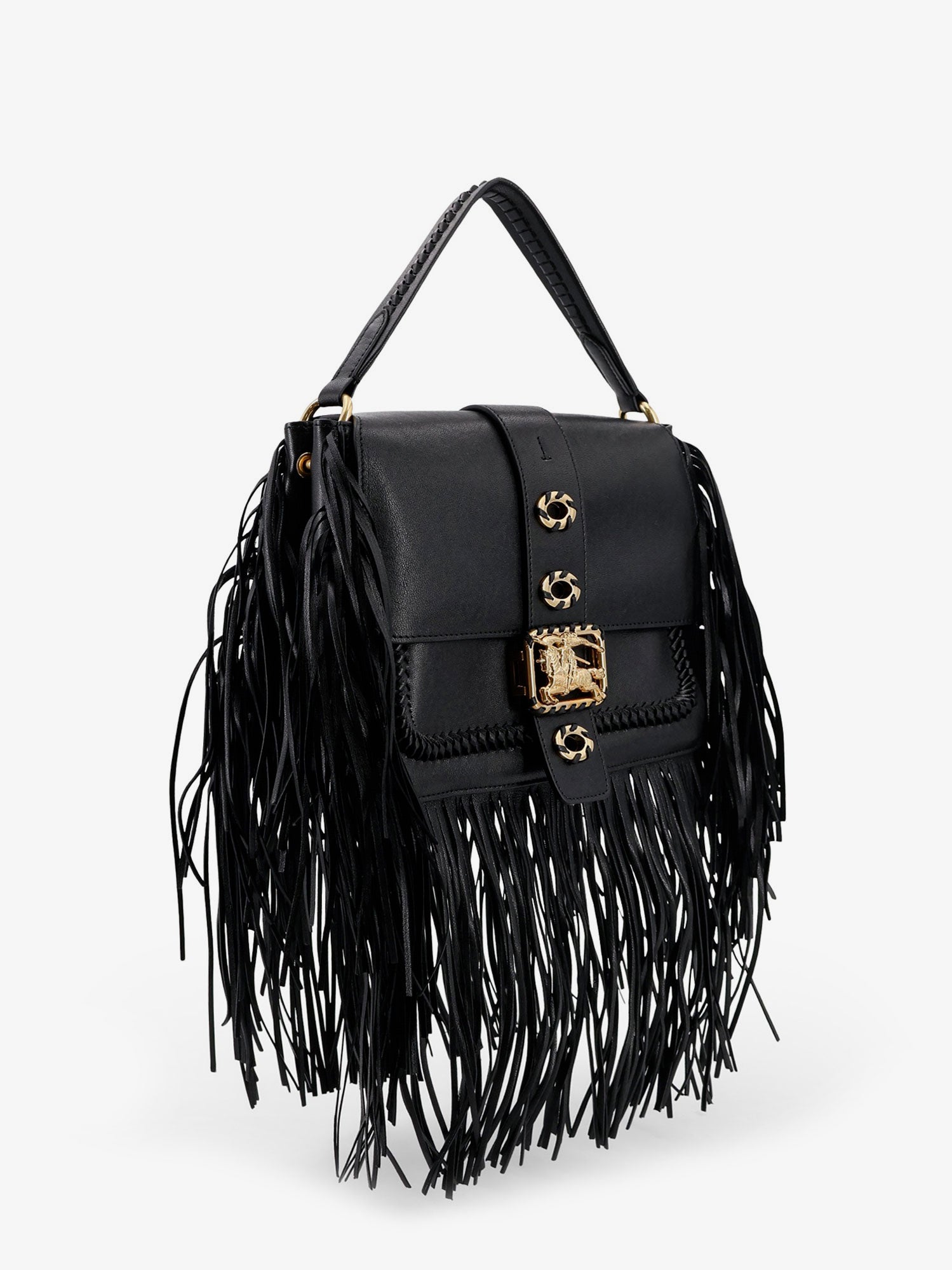 Burberry Women Rider Leather Shoulder Bag With Fringed Edges BURBERRY