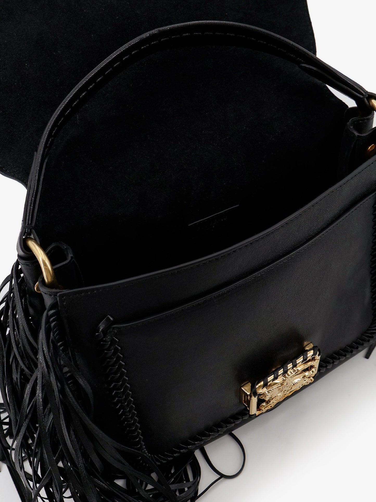 Burberry Women Rider Leather Shoulder Bag With Fringed Edges BURBERRY