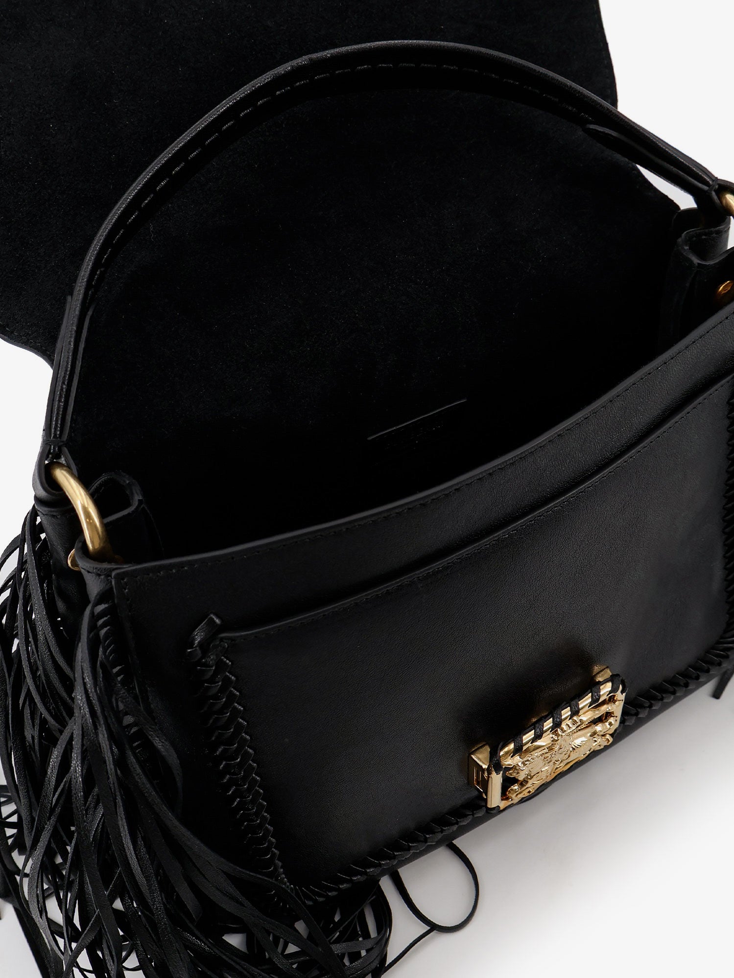 Burberry Women Rider Leather Shoulder Bag With Fringed Edges BURBERRY