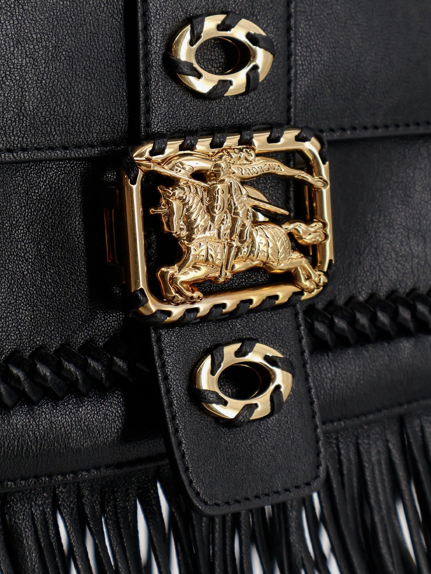 Burberry Women Rider Leather Shoulder Bag With Fringed Edges BURBERRY