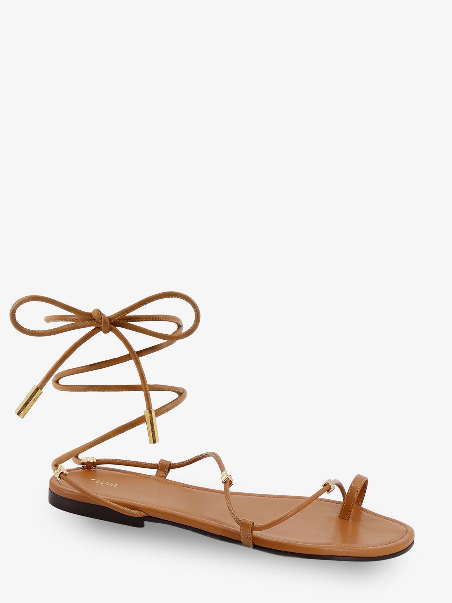 Celine Women Leather Sandals With Metal Triomphe Logo CELINE