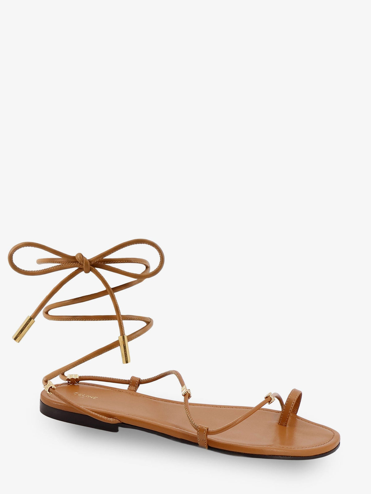 Celine Women Leather Sandals With Metal Triomphe Logo CELINE