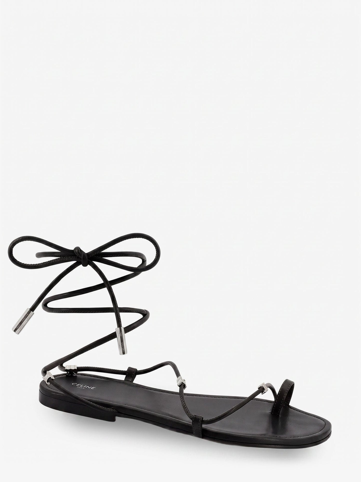 Celine Women Leather Sandals With Metal Triomphe Logo CELINE