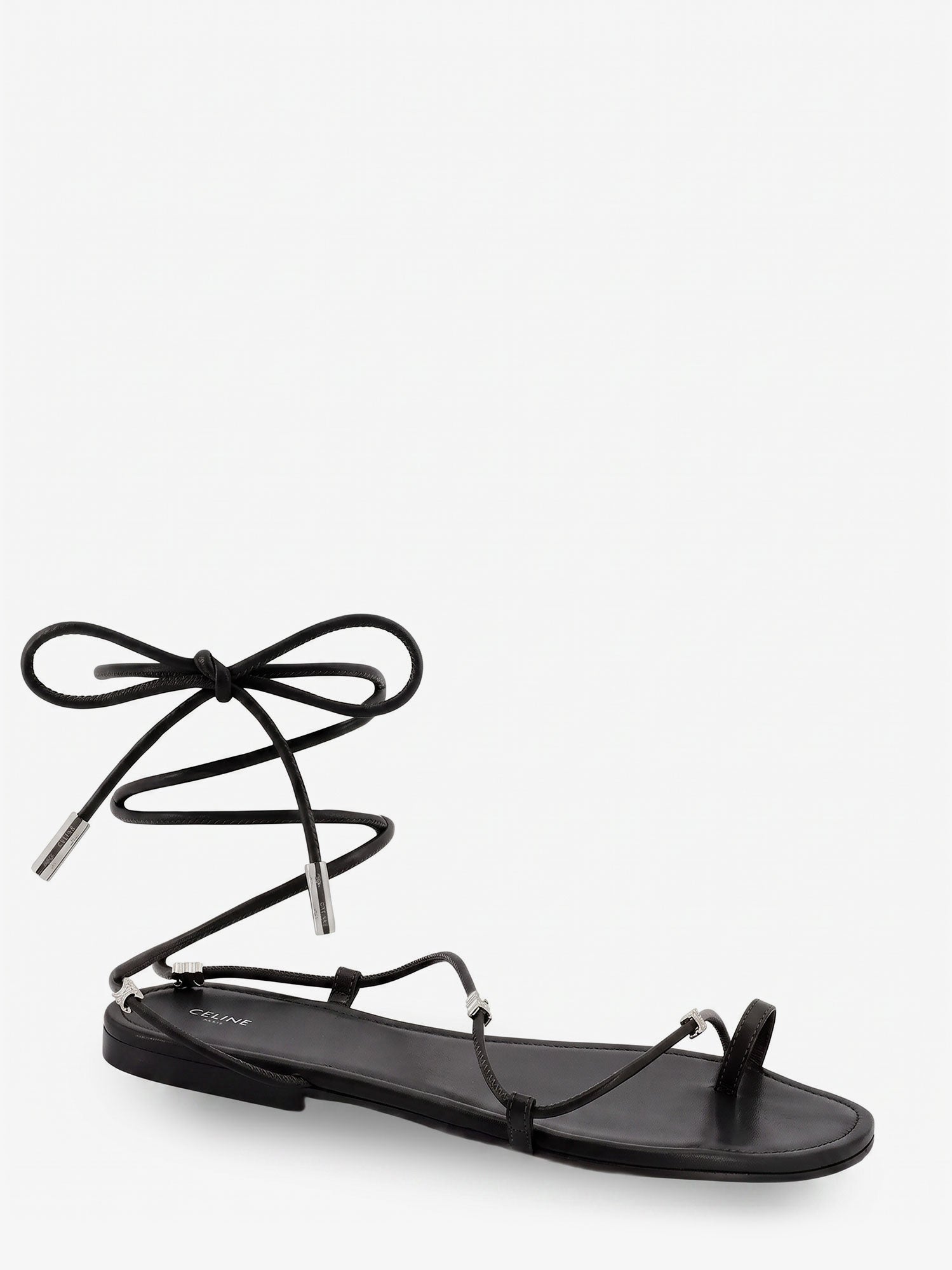 Celine Women Leather Sandals With Metal Triomphe Logo CELINE