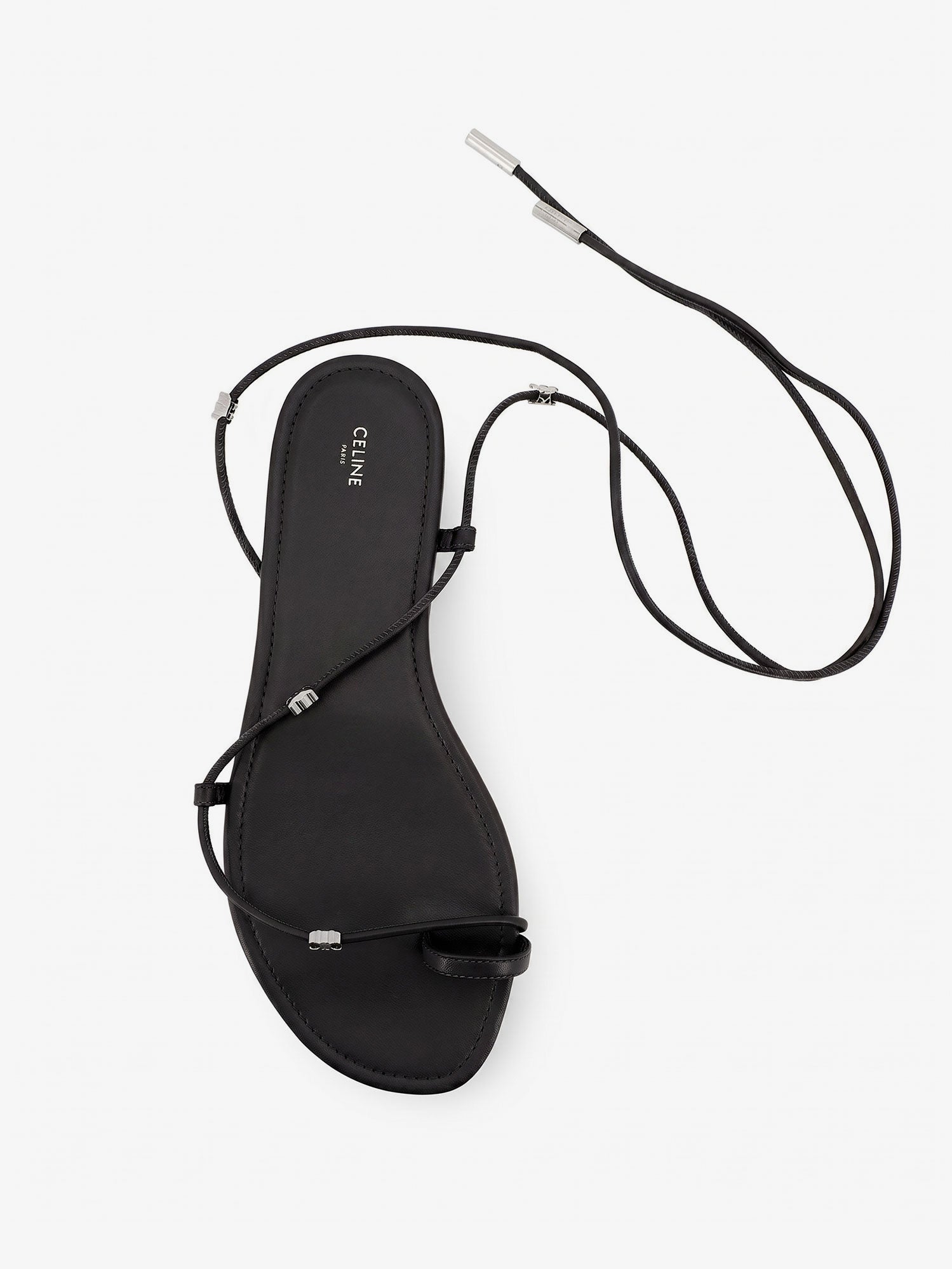 Celine Women Leather Sandals With Metal Triomphe Logo CELINE