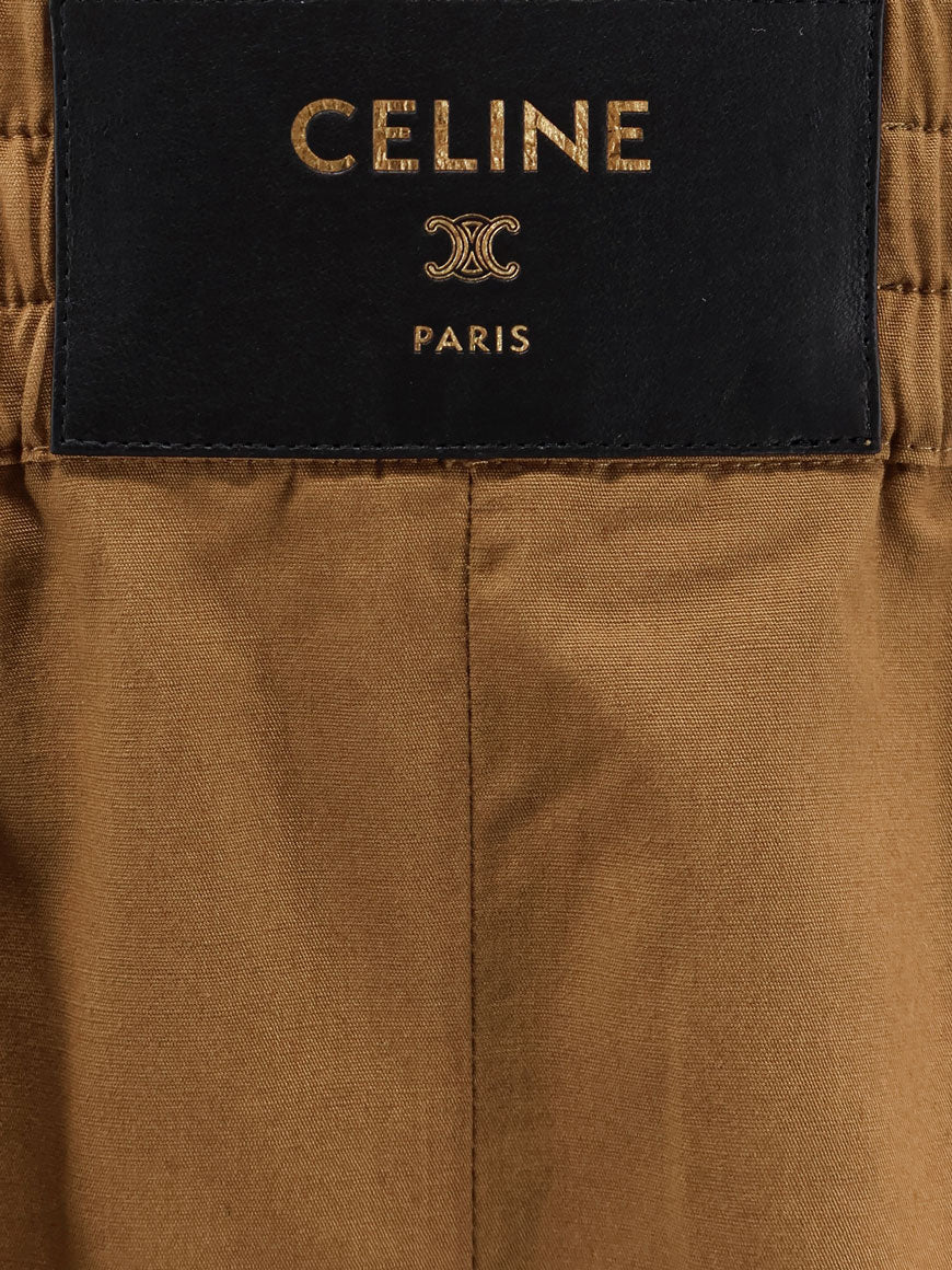Celine Women Cotton And Linen Shorts With Triomphe Patch CELINE