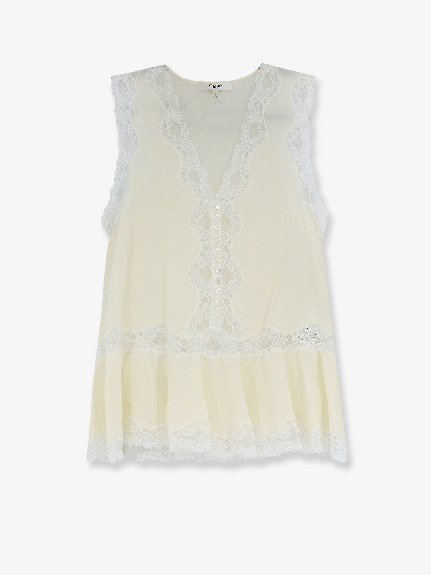 Chloe' Women Silk Top With Lace Inserts CHLOE