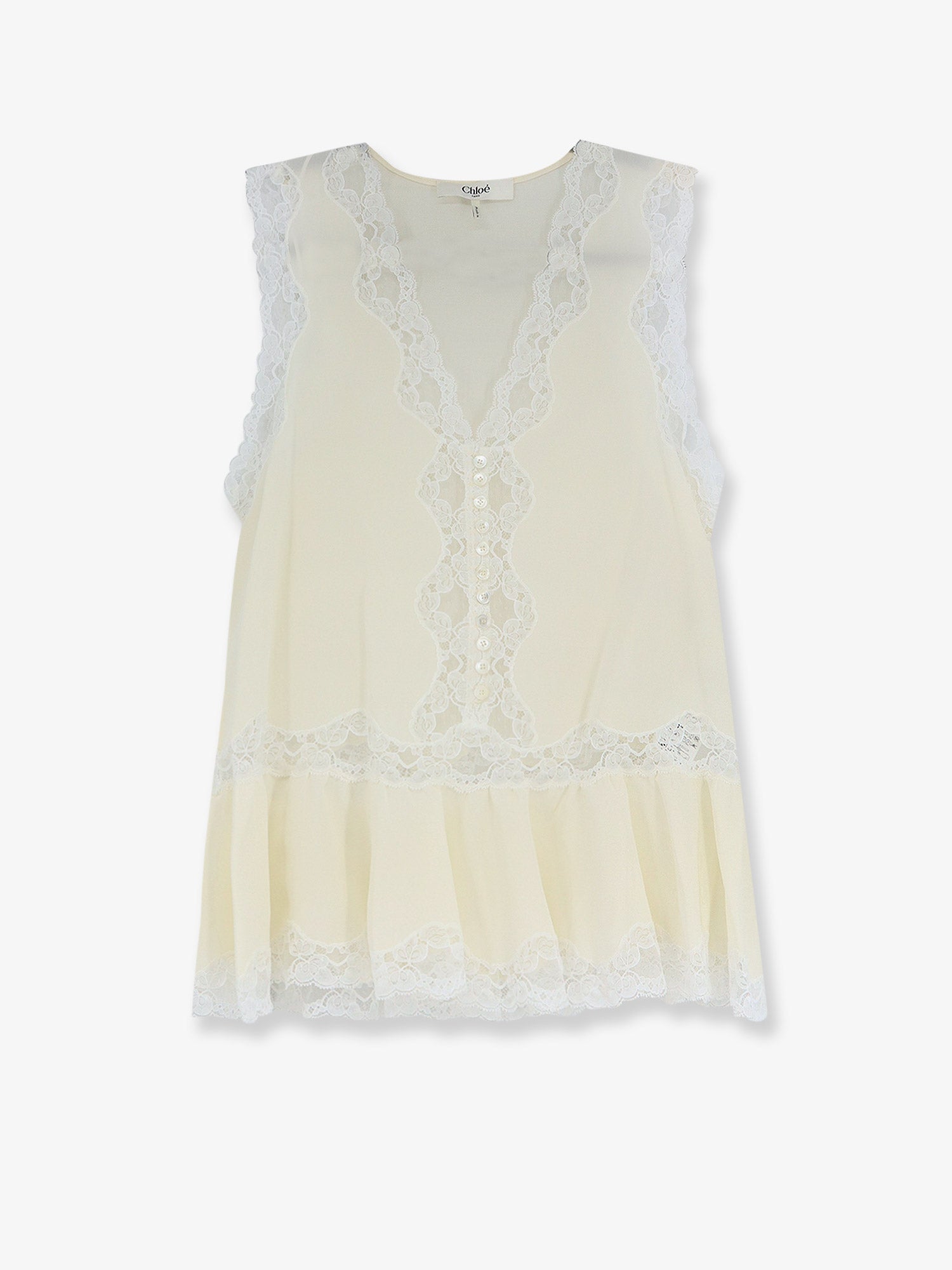 Chloe' Women Silk Top With Lace Inserts CHLOE