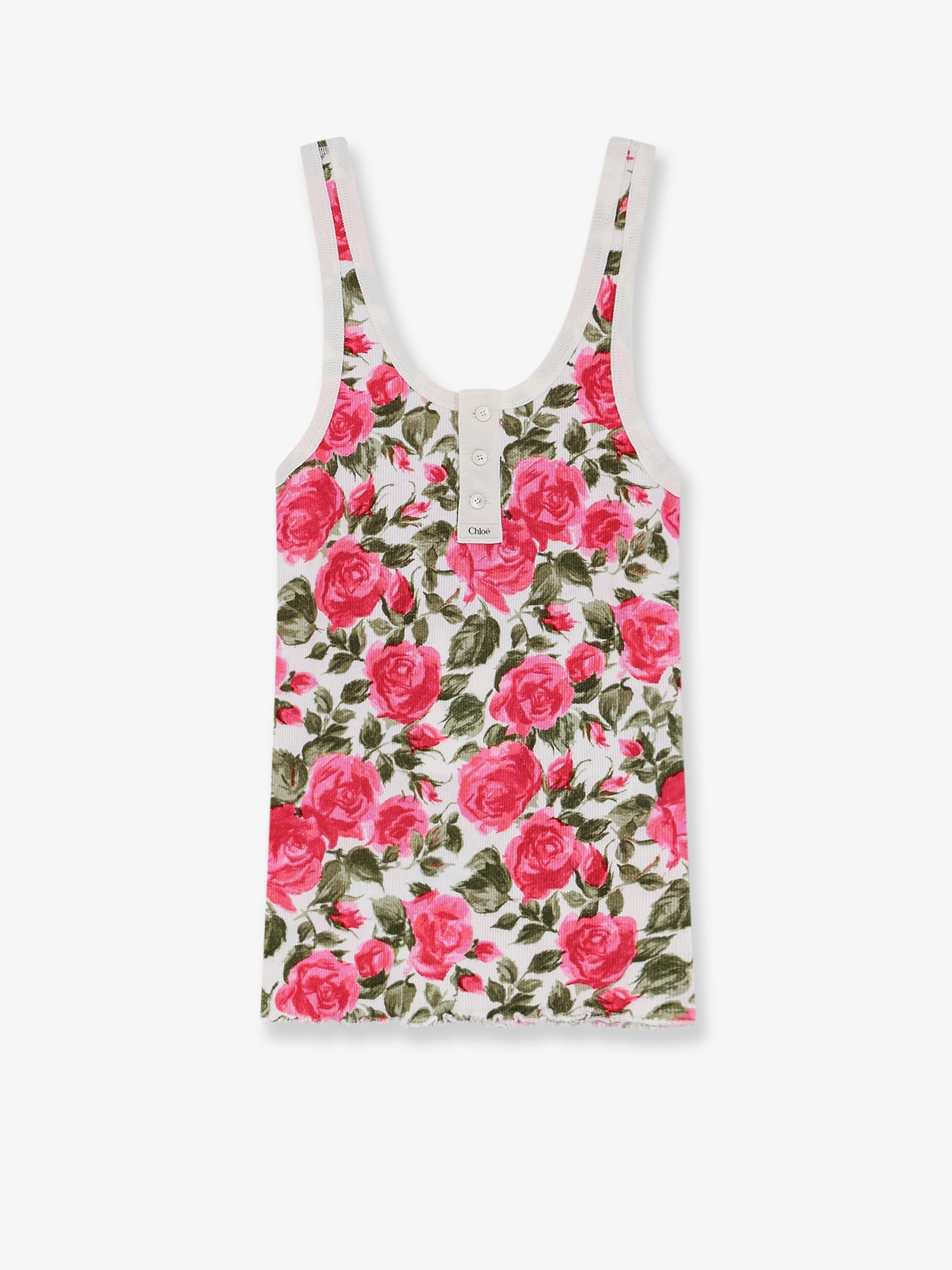 Chloe' Women Cotton Henley Tank Top With All-Over Floral Pattern CHLOE