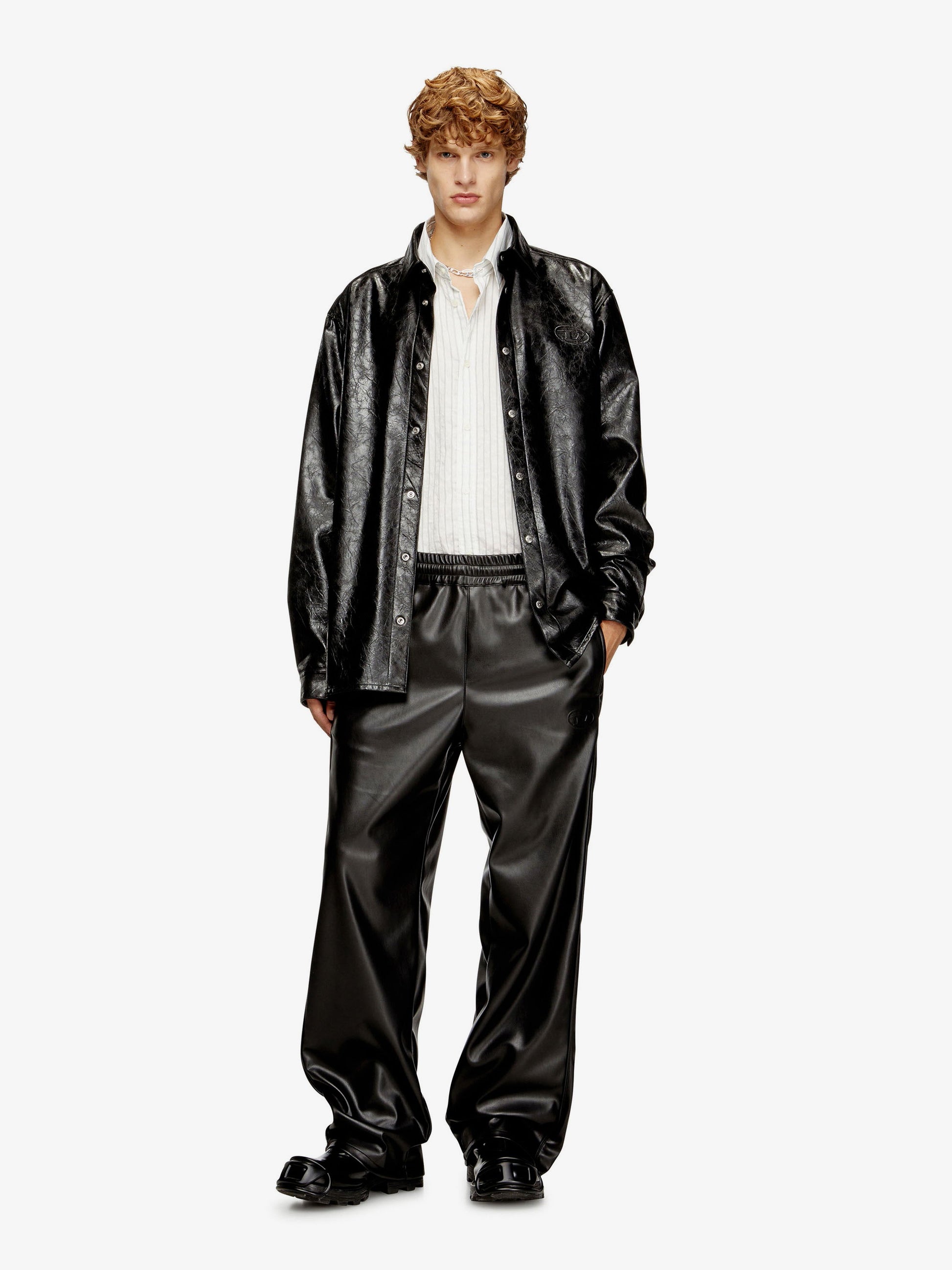 Diesel Men S-Simply-Qmbu Faux-Leather Shirt DIESEL