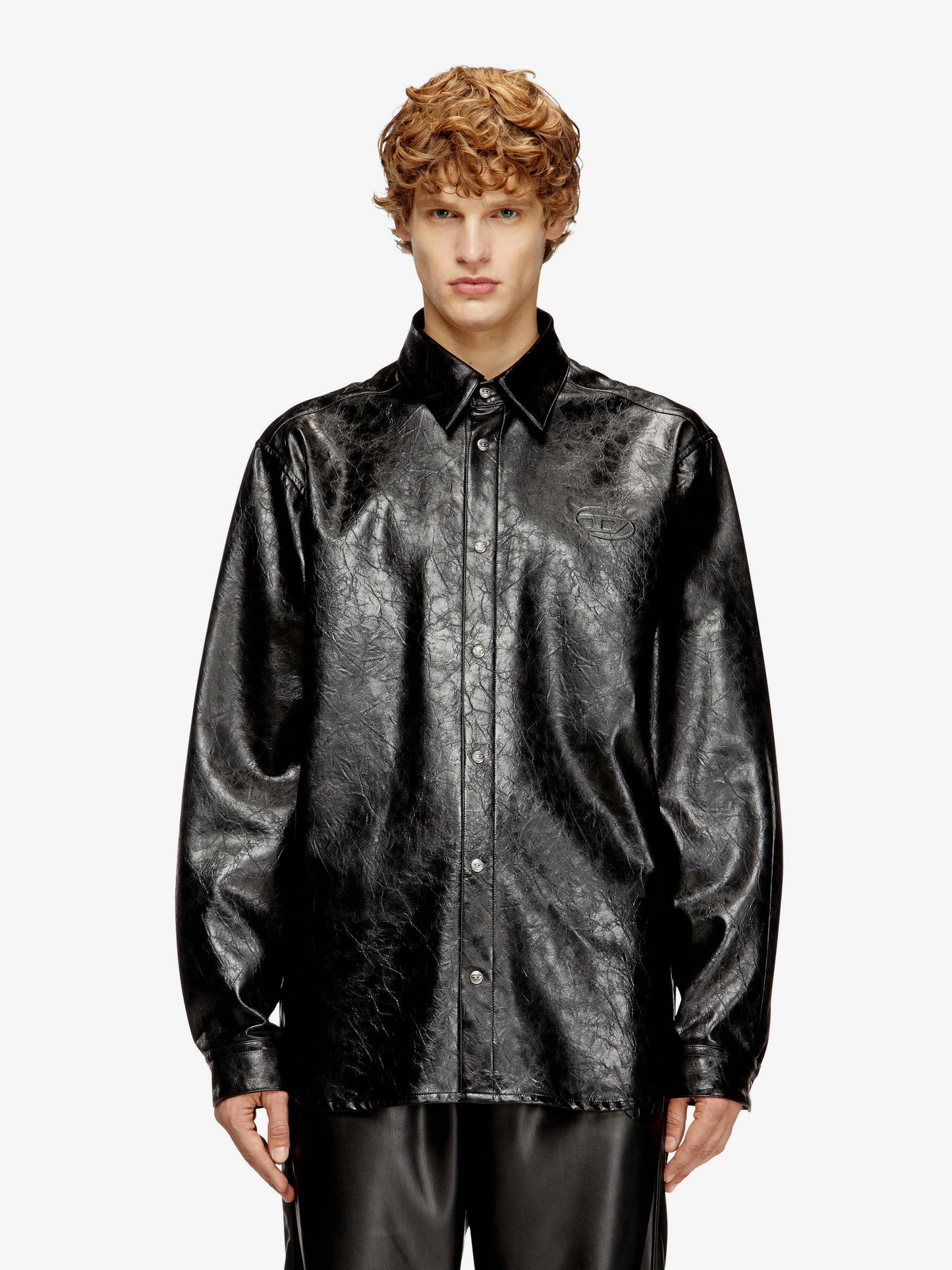 Diesel Men S-Simply-Qmbu Faux-Leather Shirt DIESEL