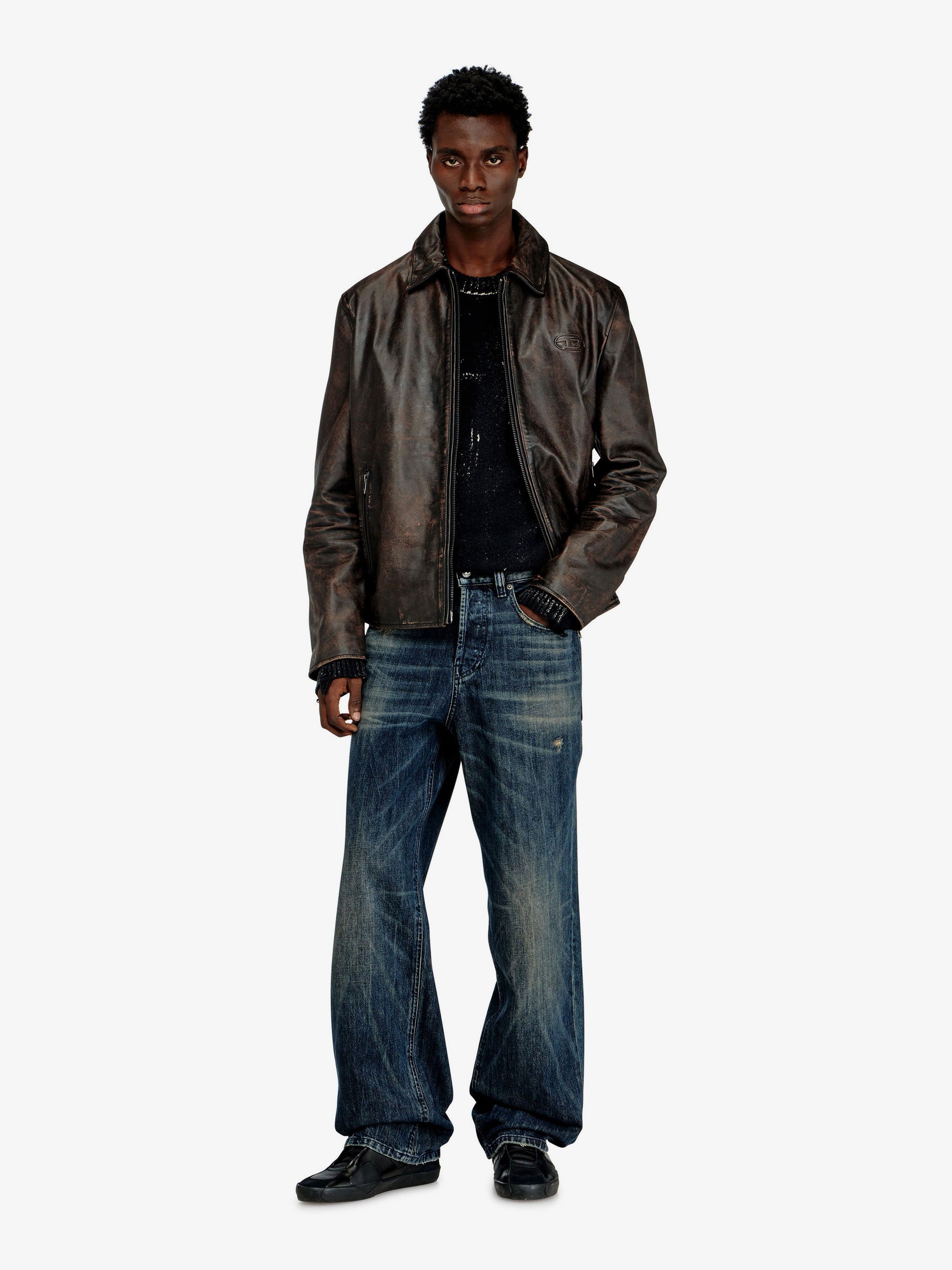Diesel Men L-Amar-Wrd Leather Jacket DIESEL
