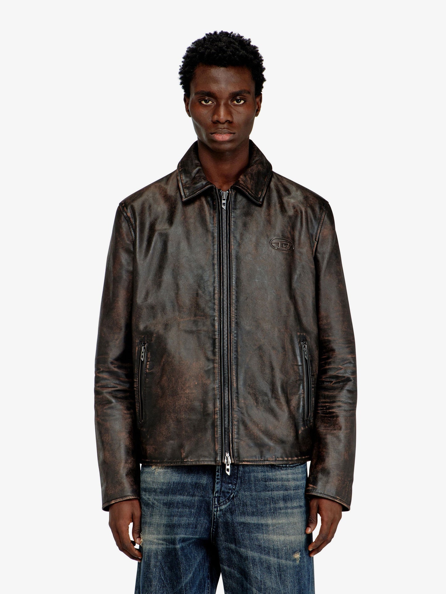 Diesel Men L-Amar-Wrd Leather Jacket DIESEL