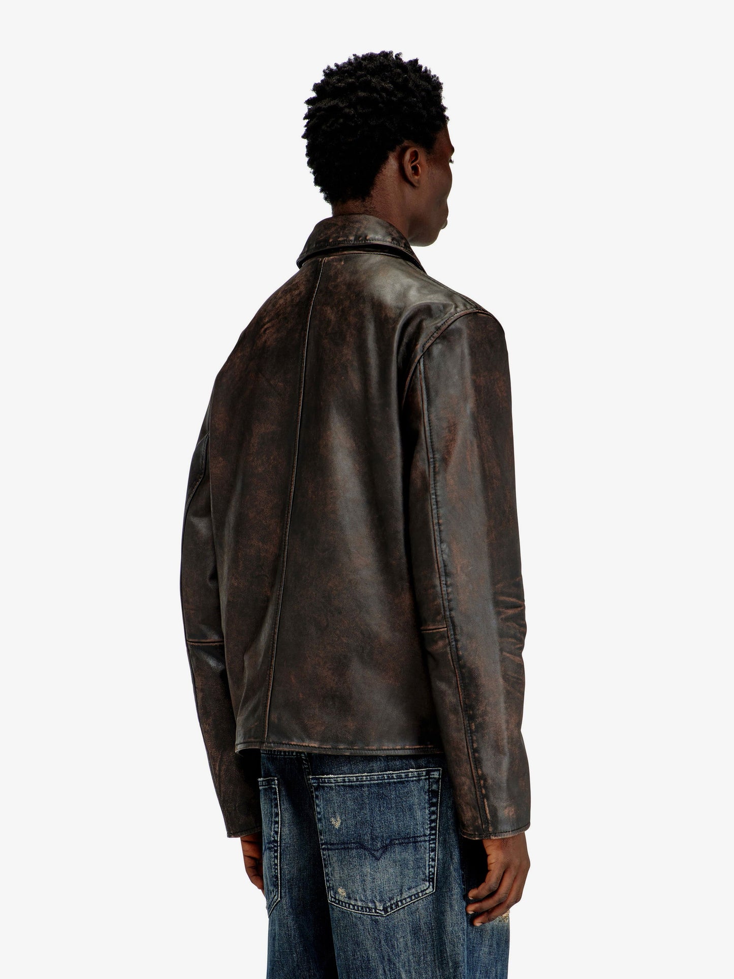 Diesel Men L-Amar-Wrd Leather Jacket DIESEL