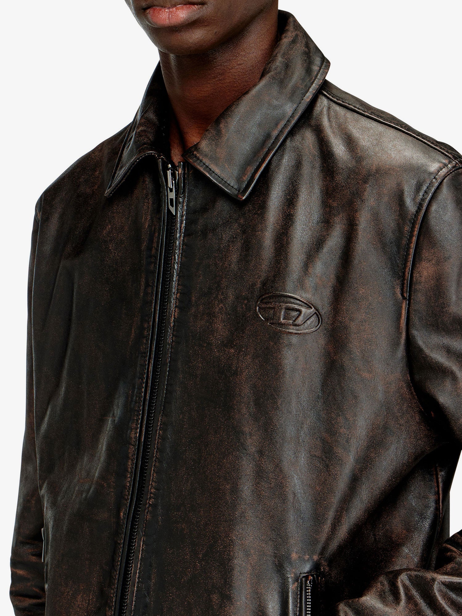 Diesel Men L-Amar-Wrd Leather Jacket DIESEL