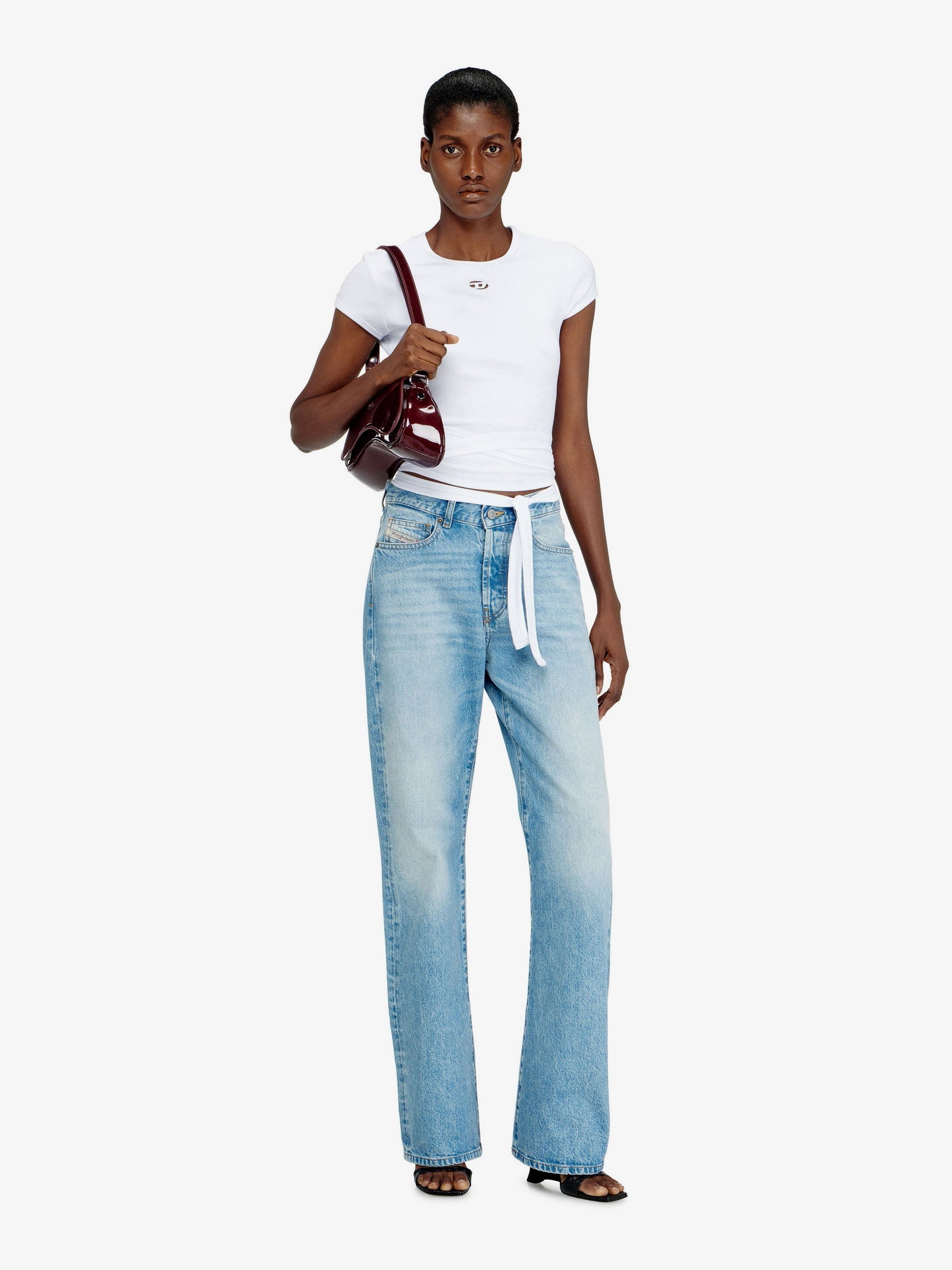 Diesel Women T-Bunny-Tail- S1 Cotton T-Shirt With Tie Bands DIESEL
