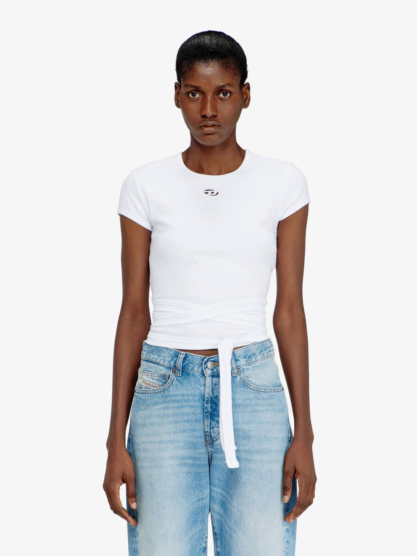 Diesel Women T-Bunny-Tail- S1 Cotton T-Shirt With Tie Bands DIESEL