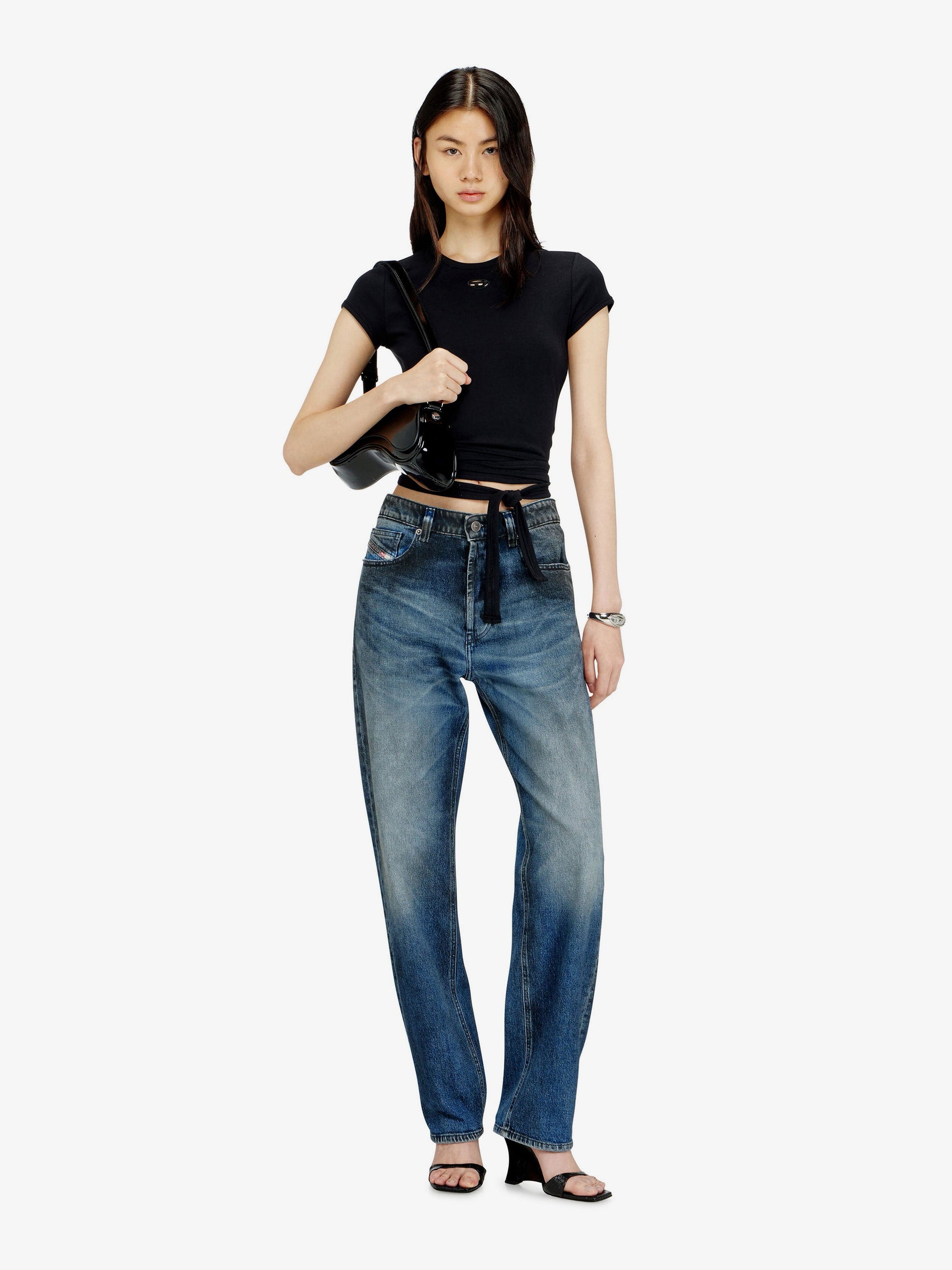 Diesel Women T-Bunny-Tail-S1 Cotton T-Shirt With Tie Bands DIESEL