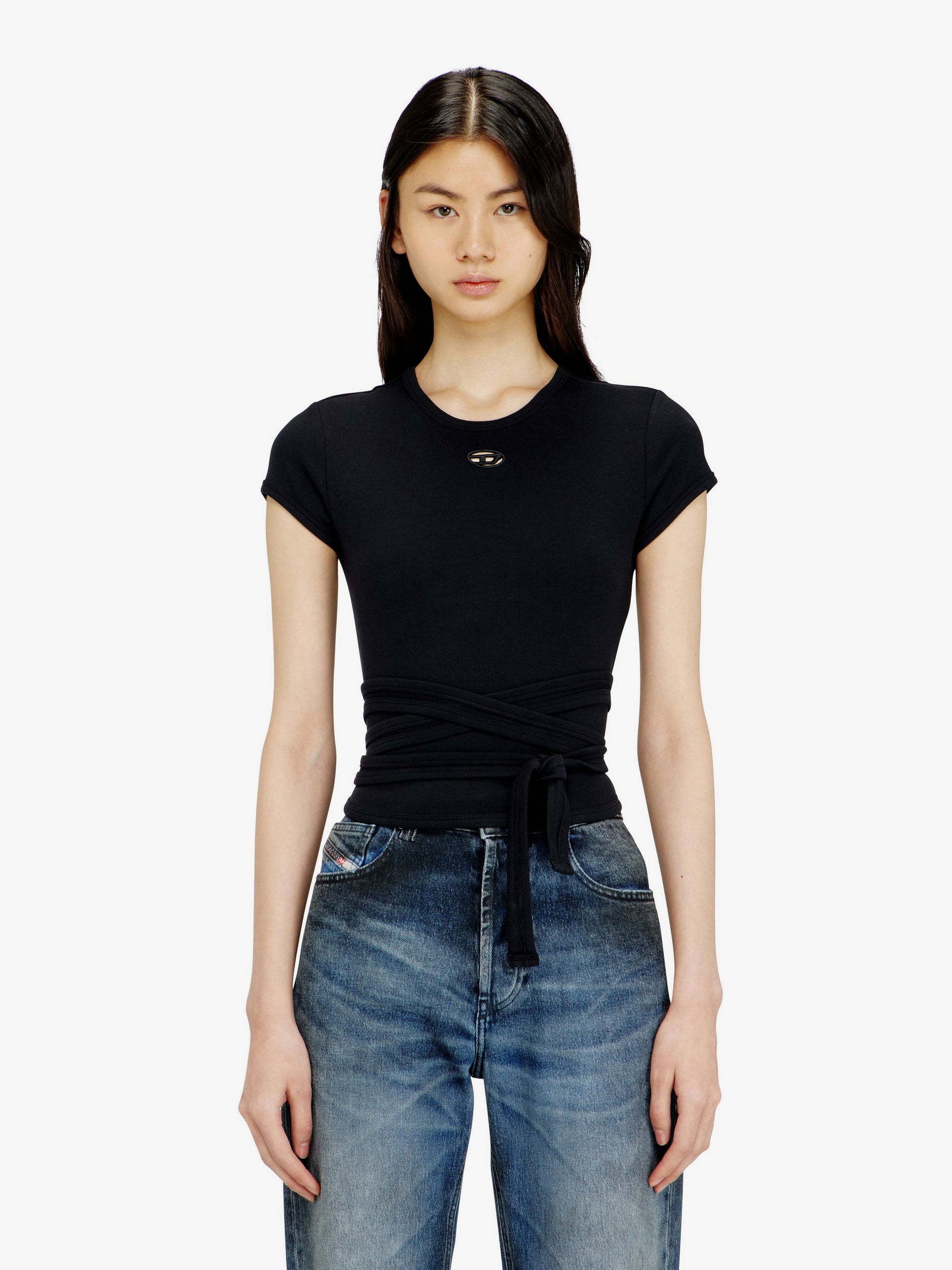 Diesel Women T-Bunny-Tail-S1 Cotton T-Shirt With Tie Bands DIESEL