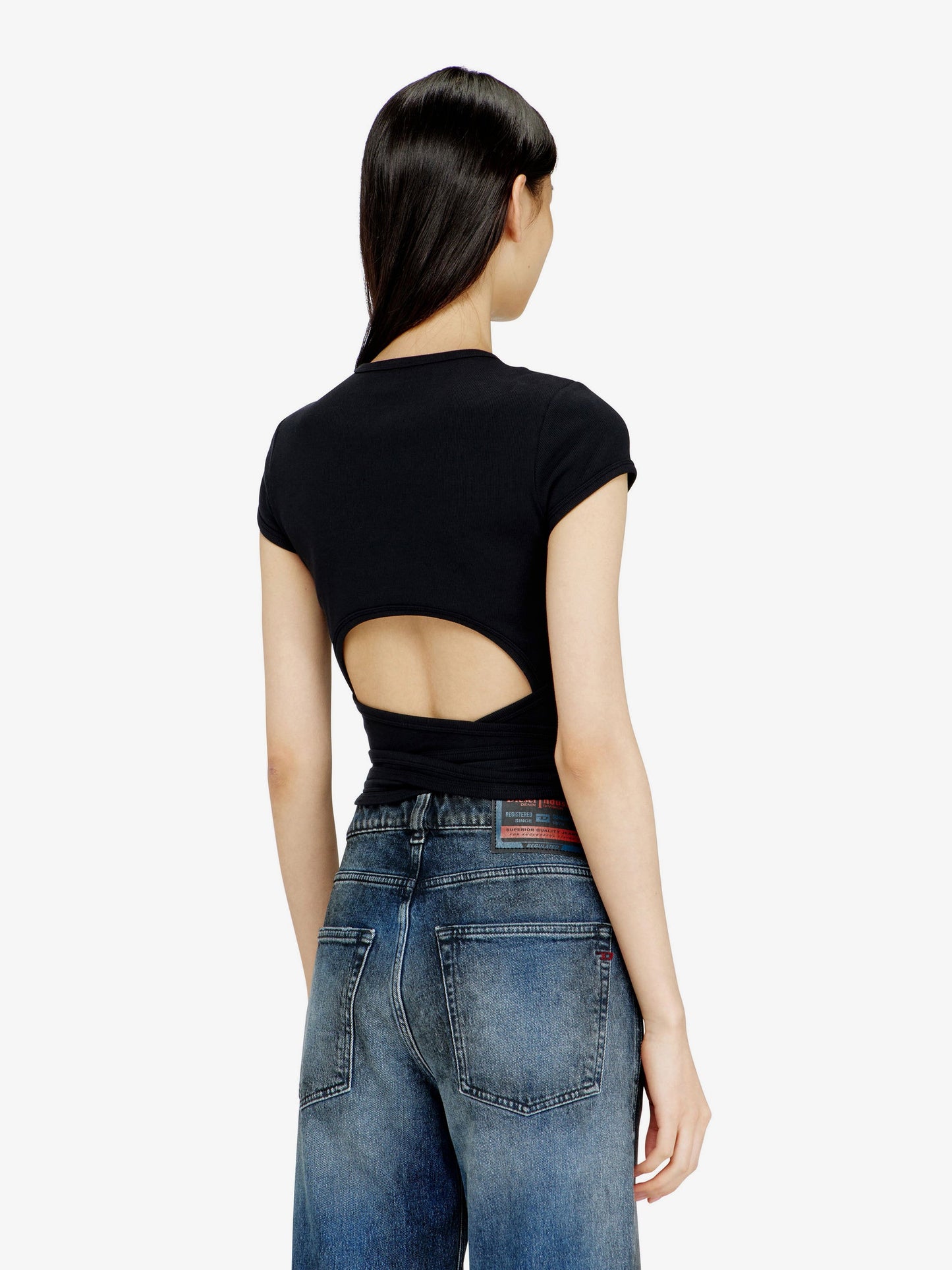 Diesel Women T-Bunny-Tail-S1 Cotton T-Shirt With Tie Bands DIESEL