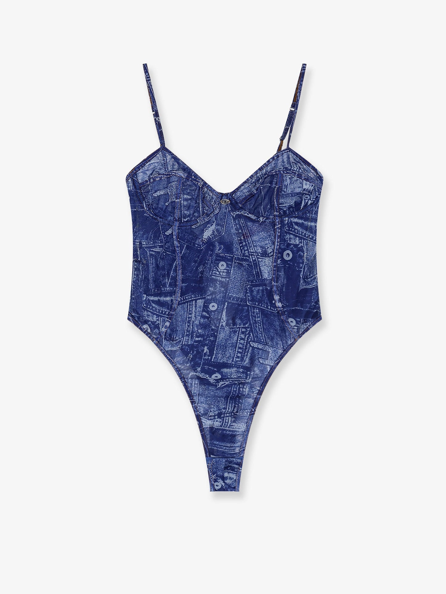 Diesel Women Bridget Nylon Bodysuit With Denim Print DIESEL
