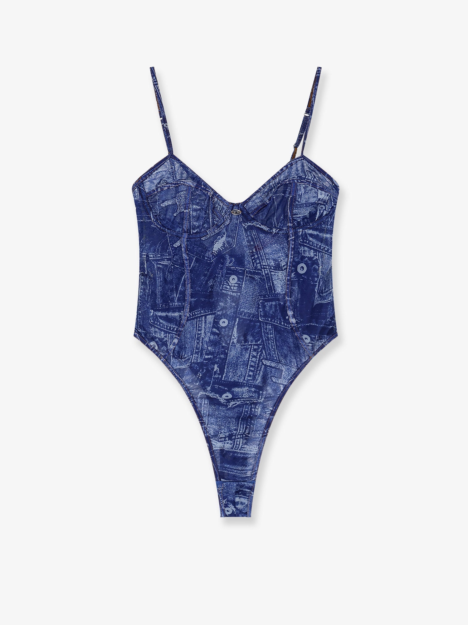 Diesel Women Bridget Nylon Bodysuit With Denim Print DIESEL