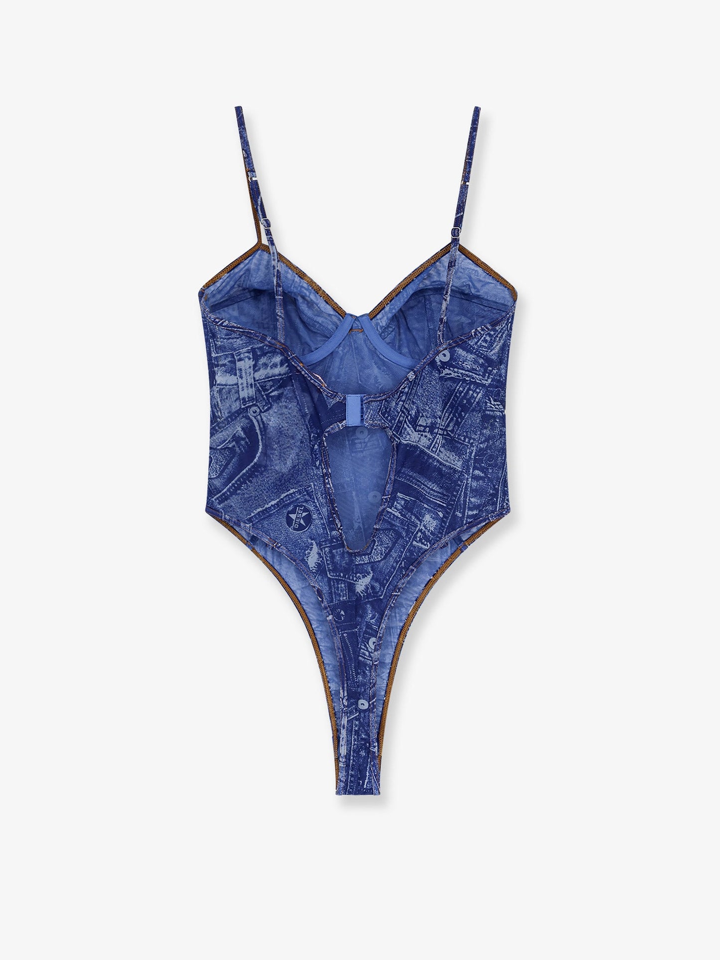Diesel Women Bridget Nylon Bodysuit With Denim Print DIESEL