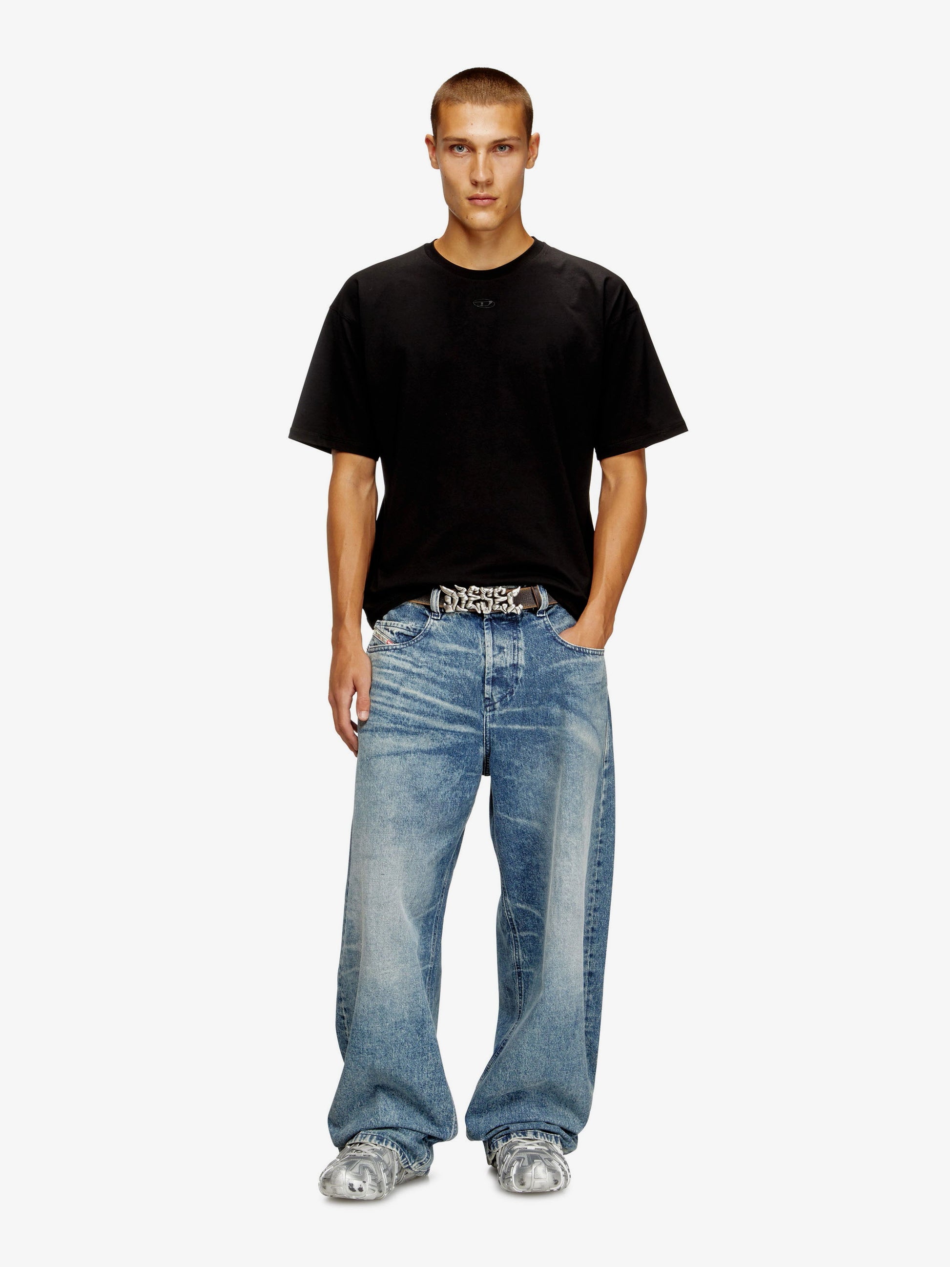 Diesel Men Cotton T-Shirt With Embroidered Logo On The Front DIESEL