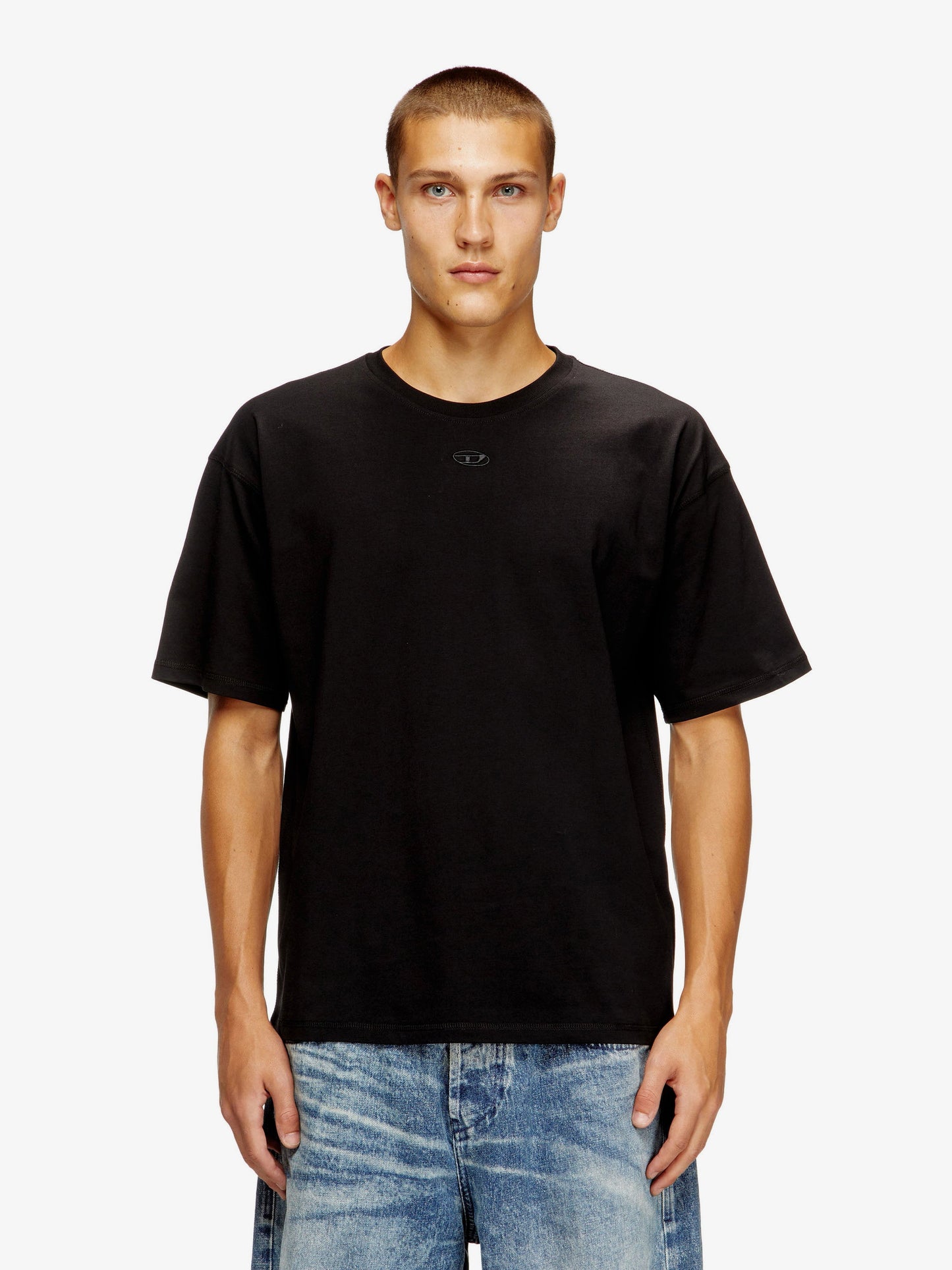 Diesel Men Cotton T-Shirt With Embroidered Logo On The Front DIESEL