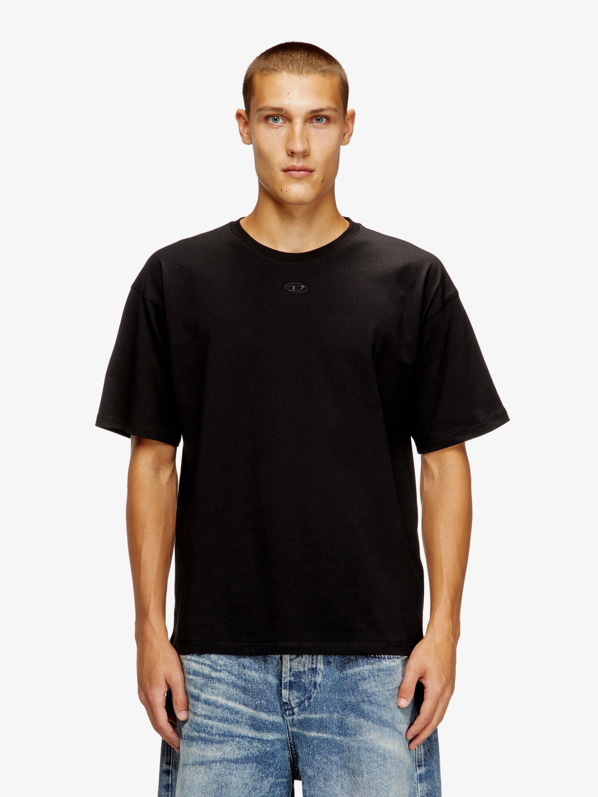 Diesel Men Cotton T-Shirt With Embroidered Logo On The Front DIESEL