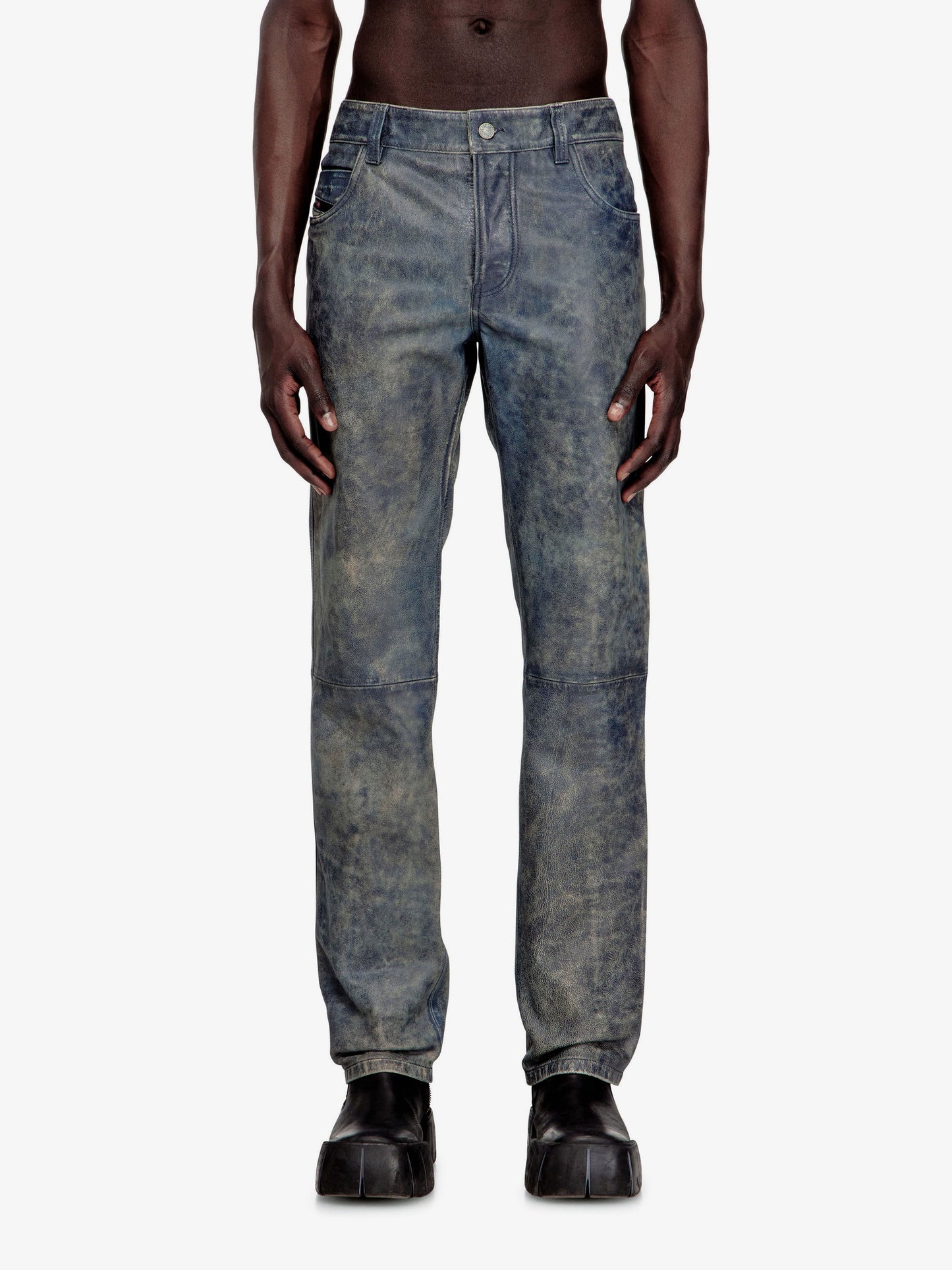 Diesel Men P-Vyll-Qmbw Leather Trousers DIESEL