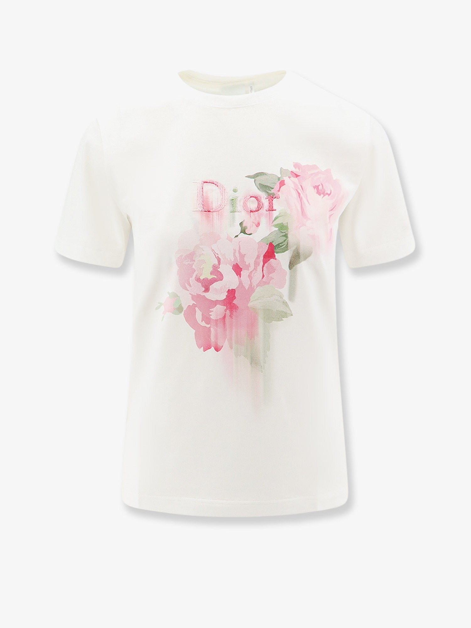 Dior Women Cotton T-Shirt With Dior Painted Roses Print CHRISTIAN DIOR