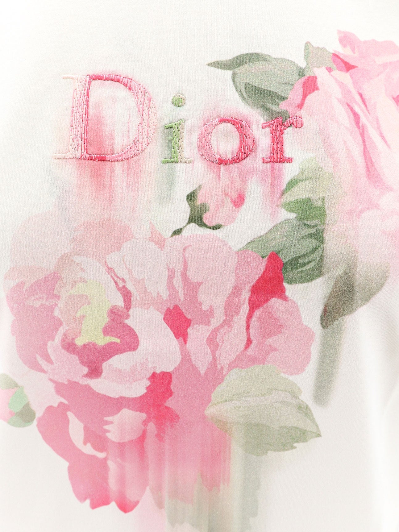 Dior Women Cotton T-Shirt With Dior Painted Roses Print CHRISTIAN DIOR