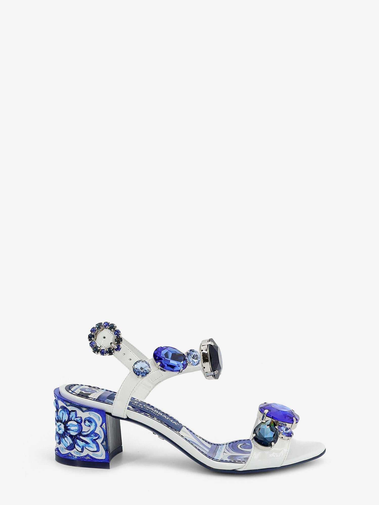 Dolce & Gabbana Women Patent Leather Sandals With Maiolica Print DOLCE & GABBANA