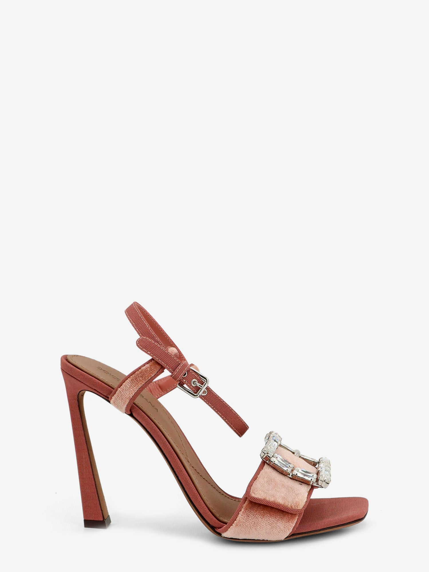 Dolce & Gabbana Women Velvet Sandals With Rhinestone Detail On The Front DOLCE & GABBANA