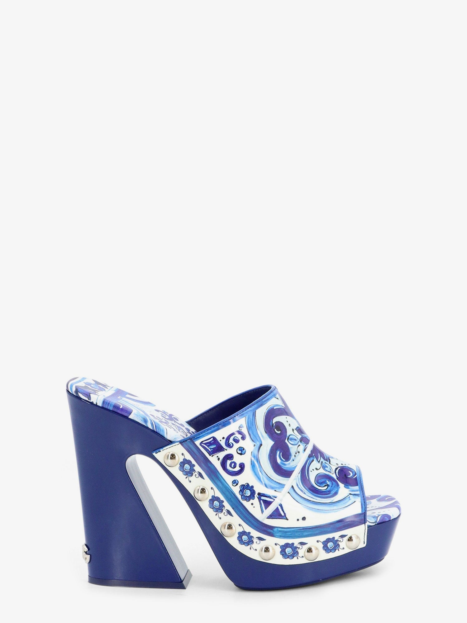 Dolce & Gabbana Women Maiolica Print Shiny Leather Sandals DOLCE & GABBANA