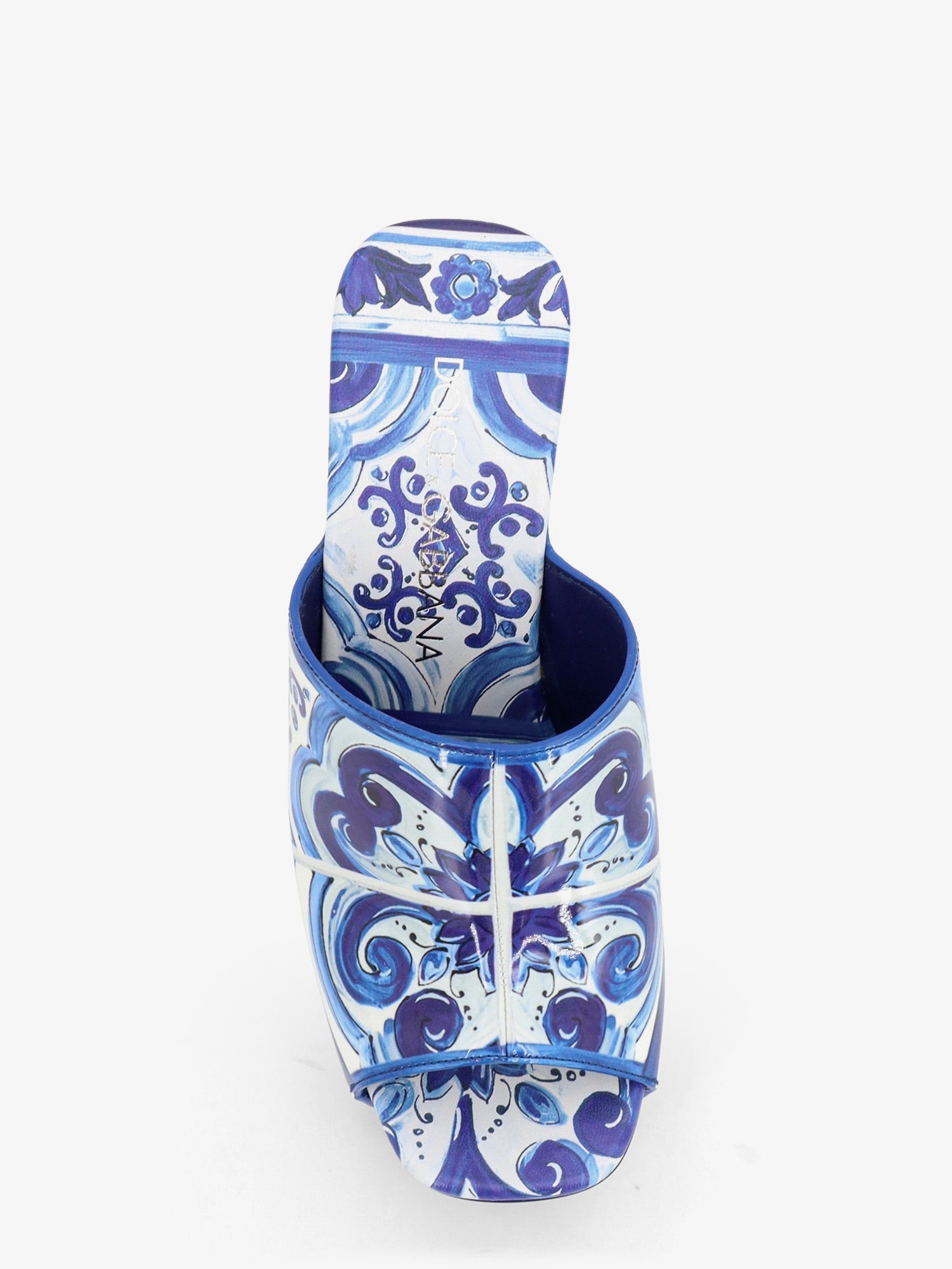 Dolce & Gabbana Women Maiolica Print Shiny Leather Sandals DOLCE & GABBANA